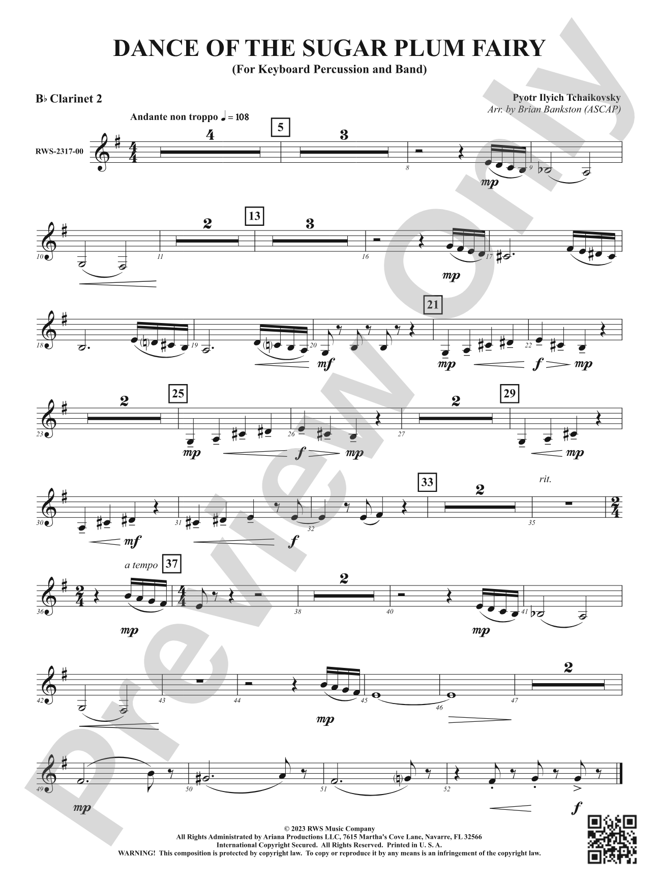 Dance of the Sugar Plum Fairy - For Keyboard Percussion and Band: 2nd B-flat Clarinet