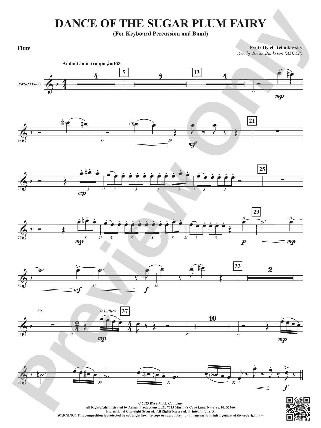 Dance of the Sugar Plum Fairy - For Keyboard Percussion and Band: 1st Flute