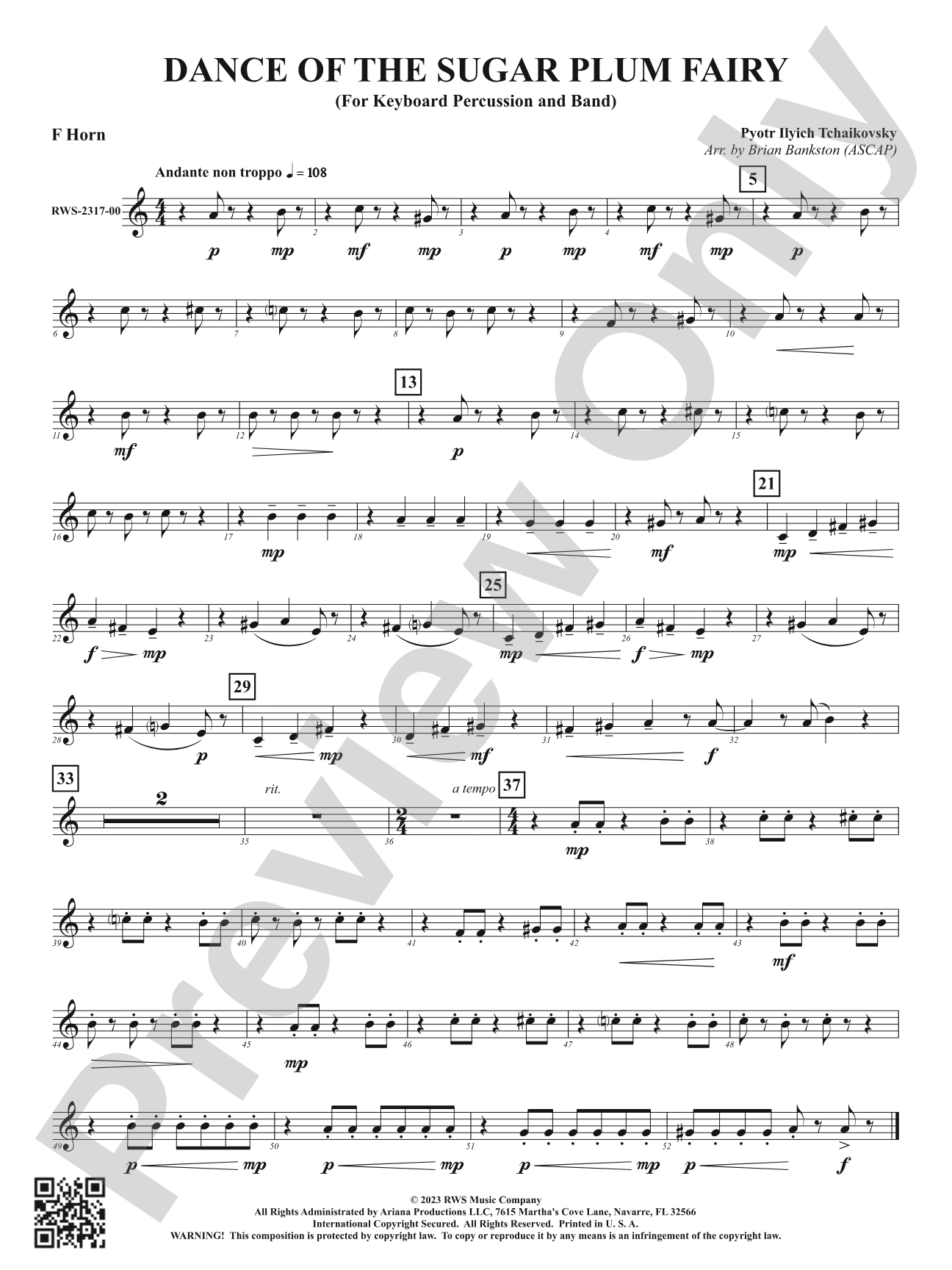 Dance of the Sugar Plum Fairy - For Keyboard Percussion and Band: 1st F Horn