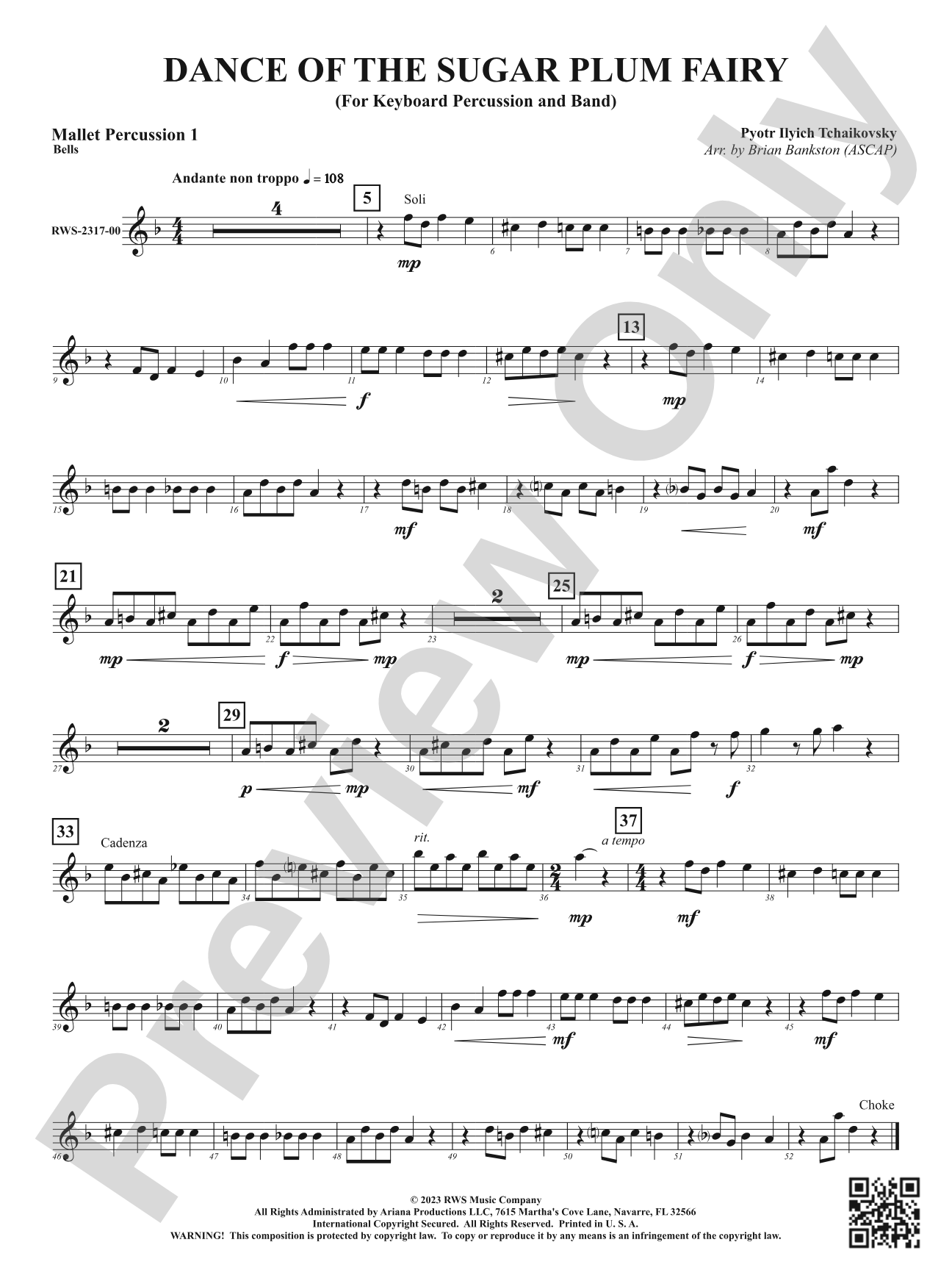 Dance of the Sugar Plum Fairy - For Keyboard Percussion and Band: 1st Mallet Percussion