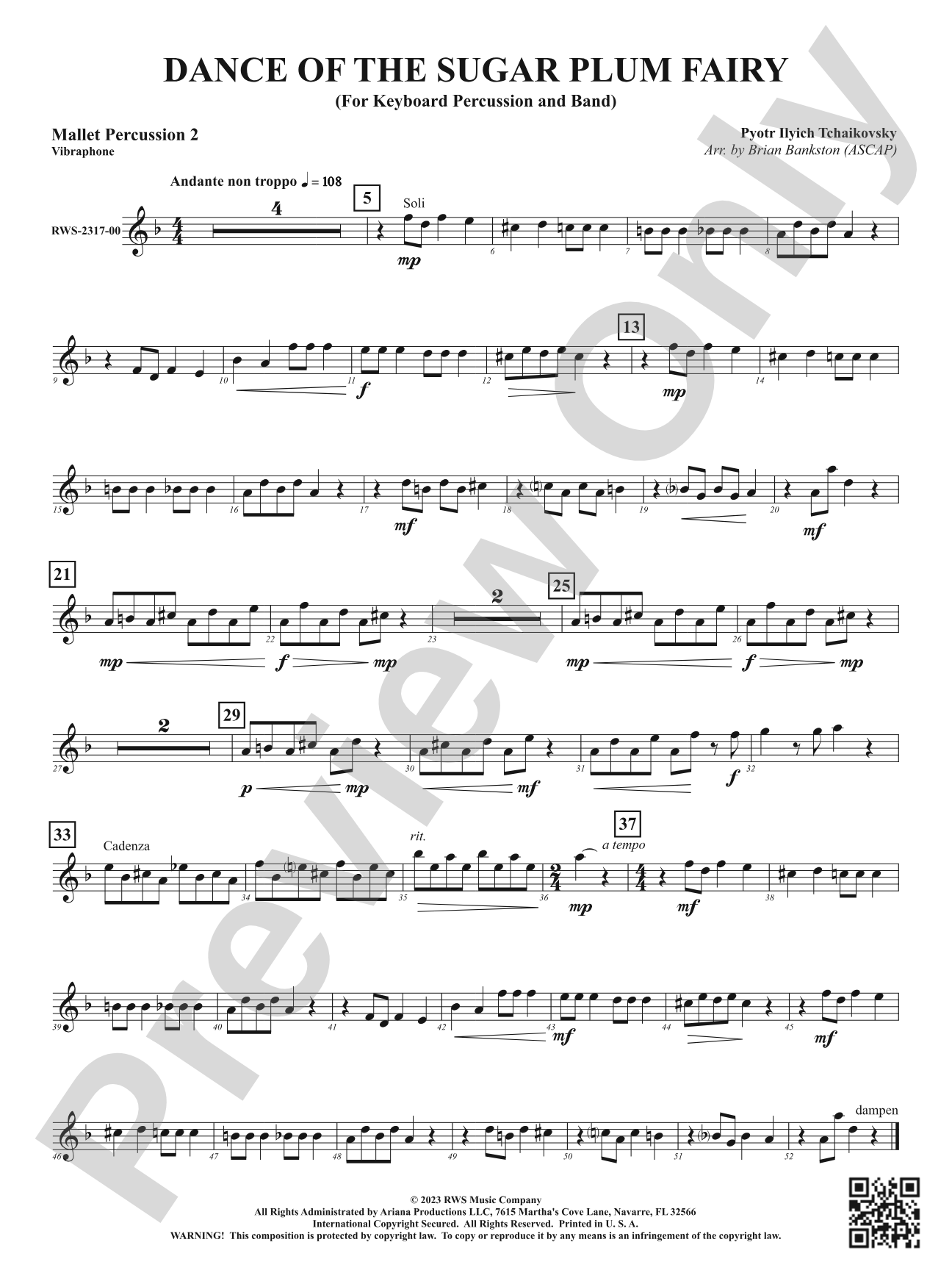 Dance of the Sugar Plum Fairy - For Keyboard Percussion and Band: 2nd Mallet Percussion