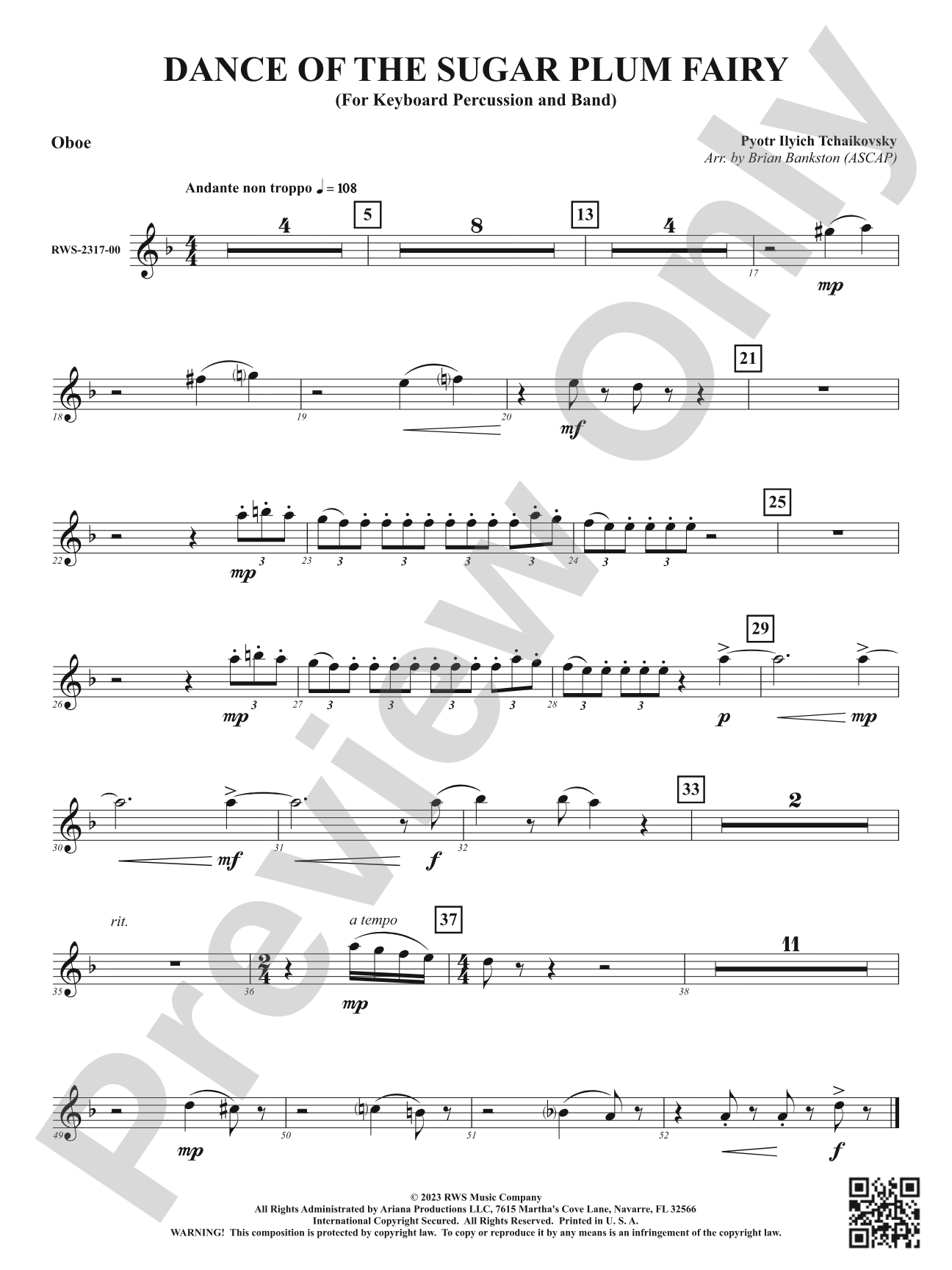 Dance of the Sugar Plum Fairy - For Keyboard Percussion and Band: Oboe