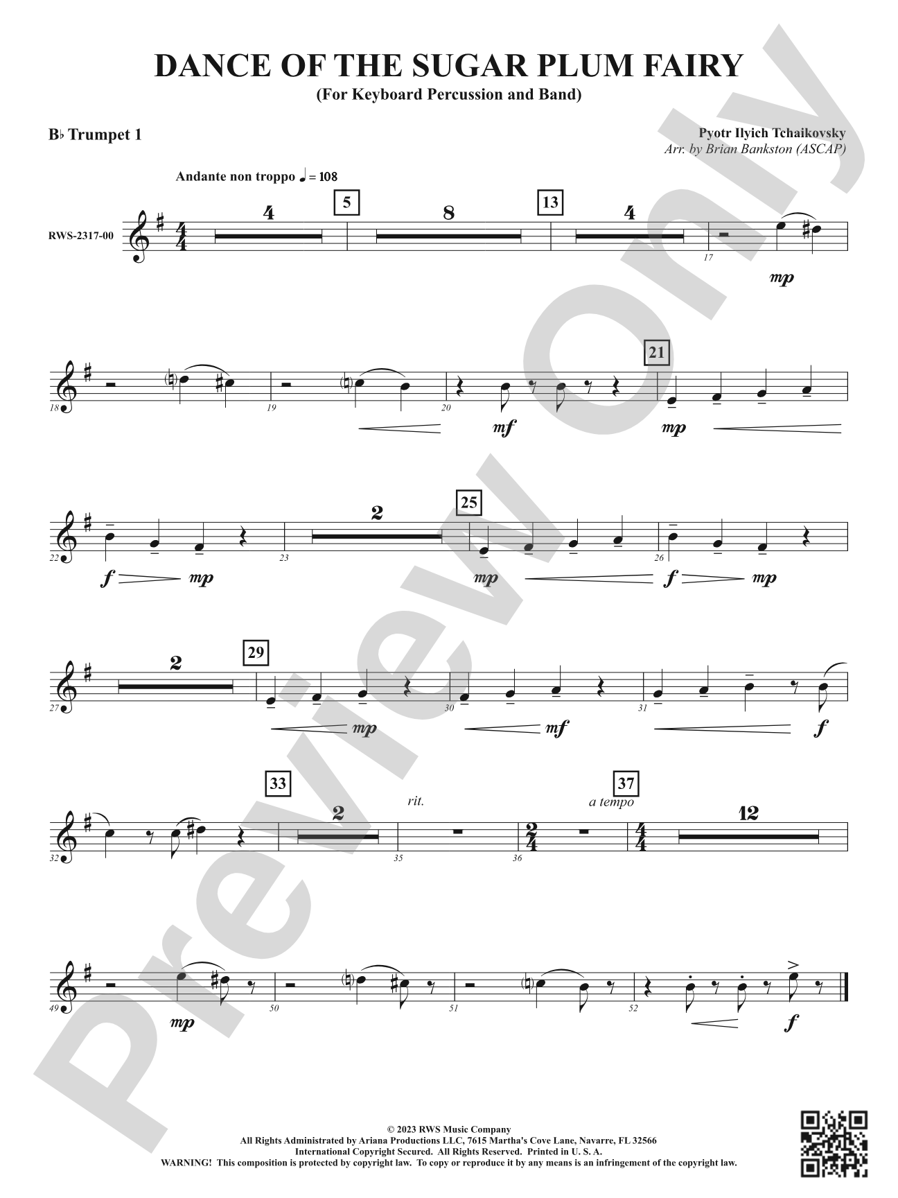 Dance of the Sugar Plum Fairy - For Keyboard Percussion and Band: 1st B-flat Trumpet