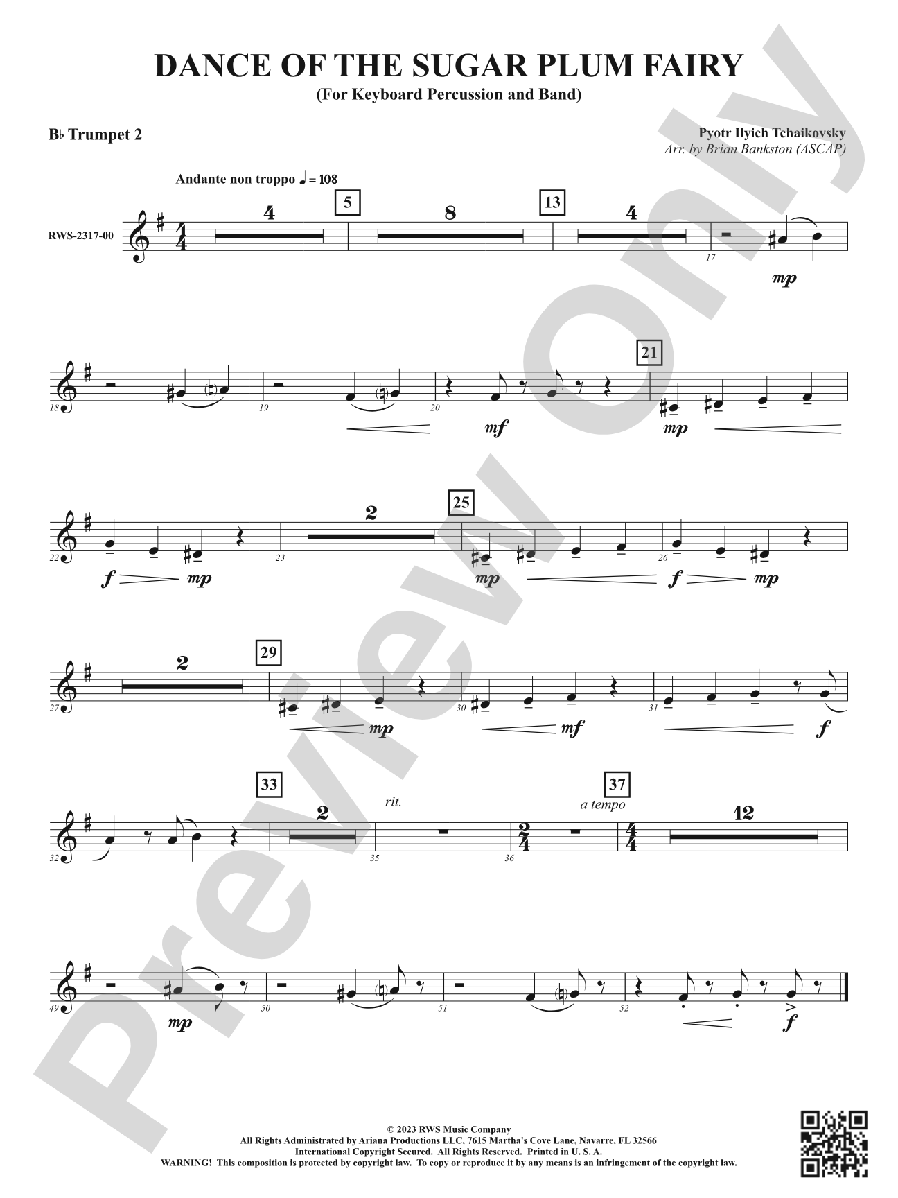 Dance of the Sugar Plum Fairy - For Keyboard Percussion and Band: 2nd B-flat Trumpet