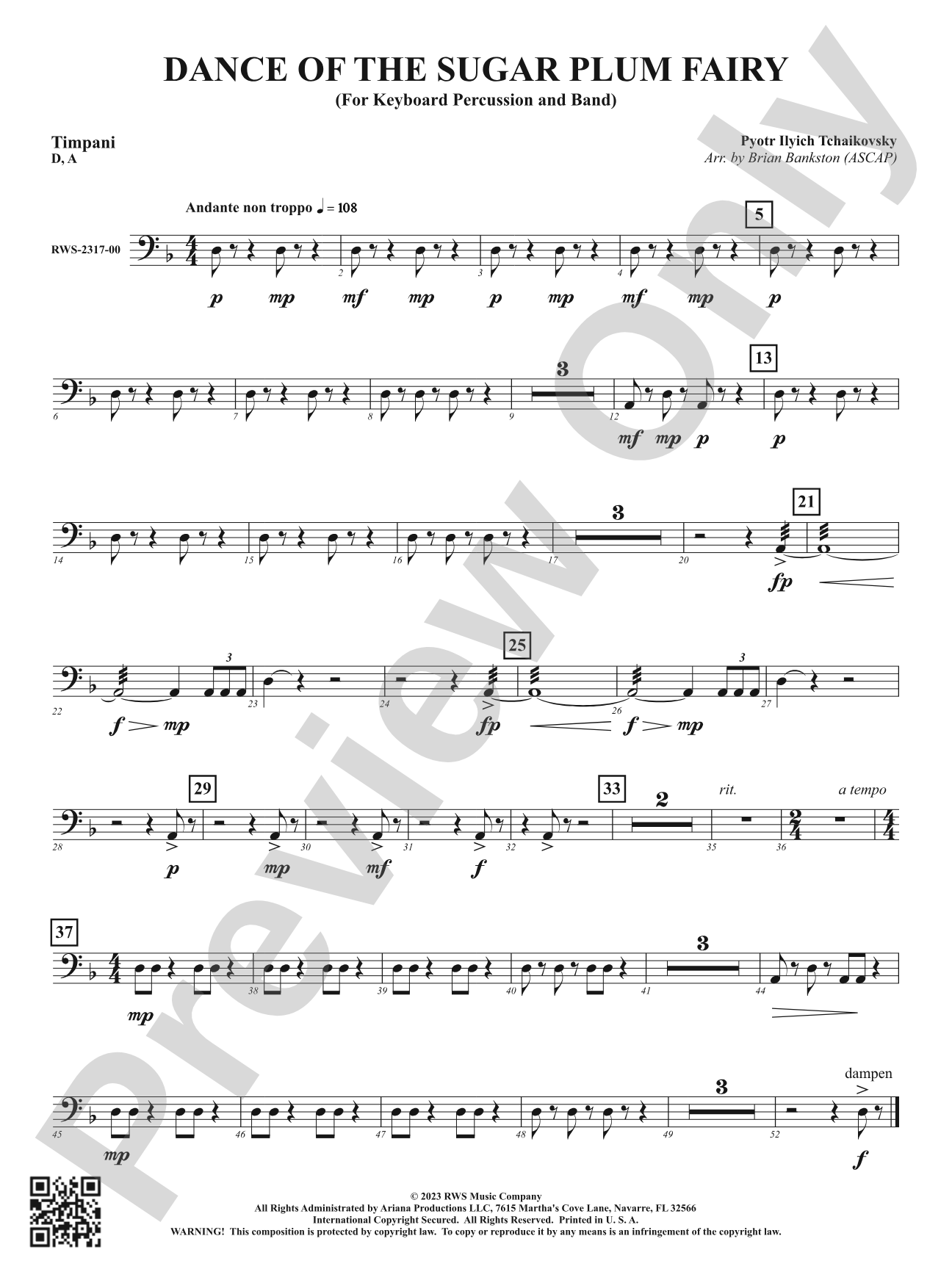 Dance of the Sugar Plum Fairy - For Keyboard Percussion and Band: Timpani