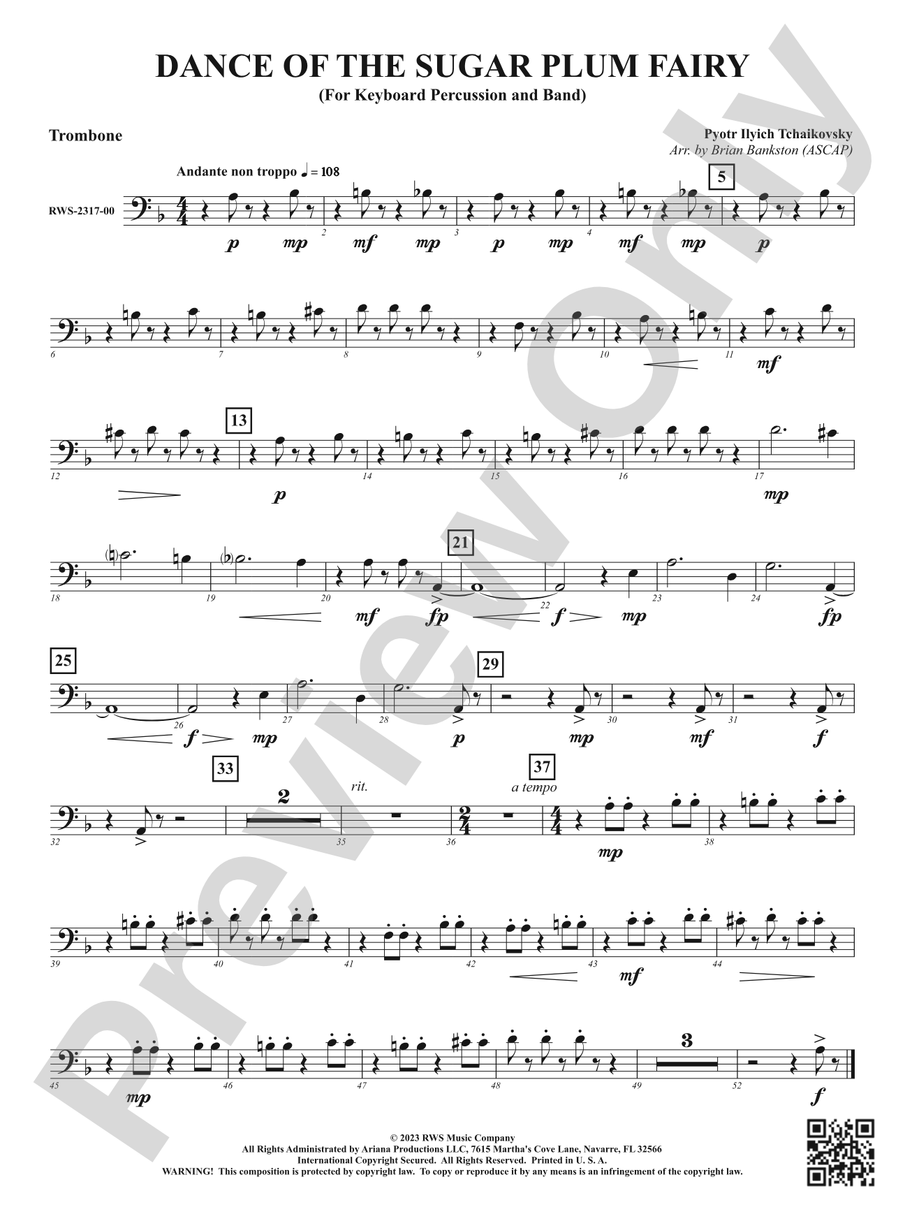 Dance of the Sugar Plum Fairy - For Keyboard Percussion and Band: 1st Trombone