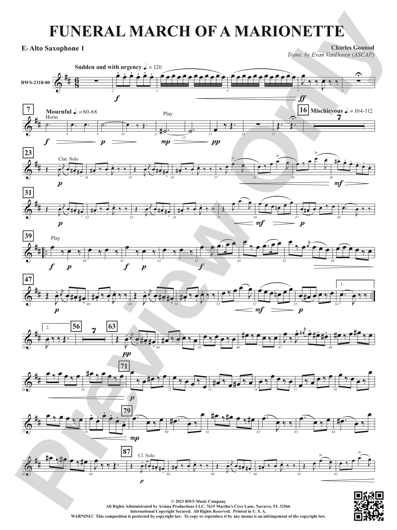 Funeral March of a Marionette: 1st E-flat Alto Saxophone