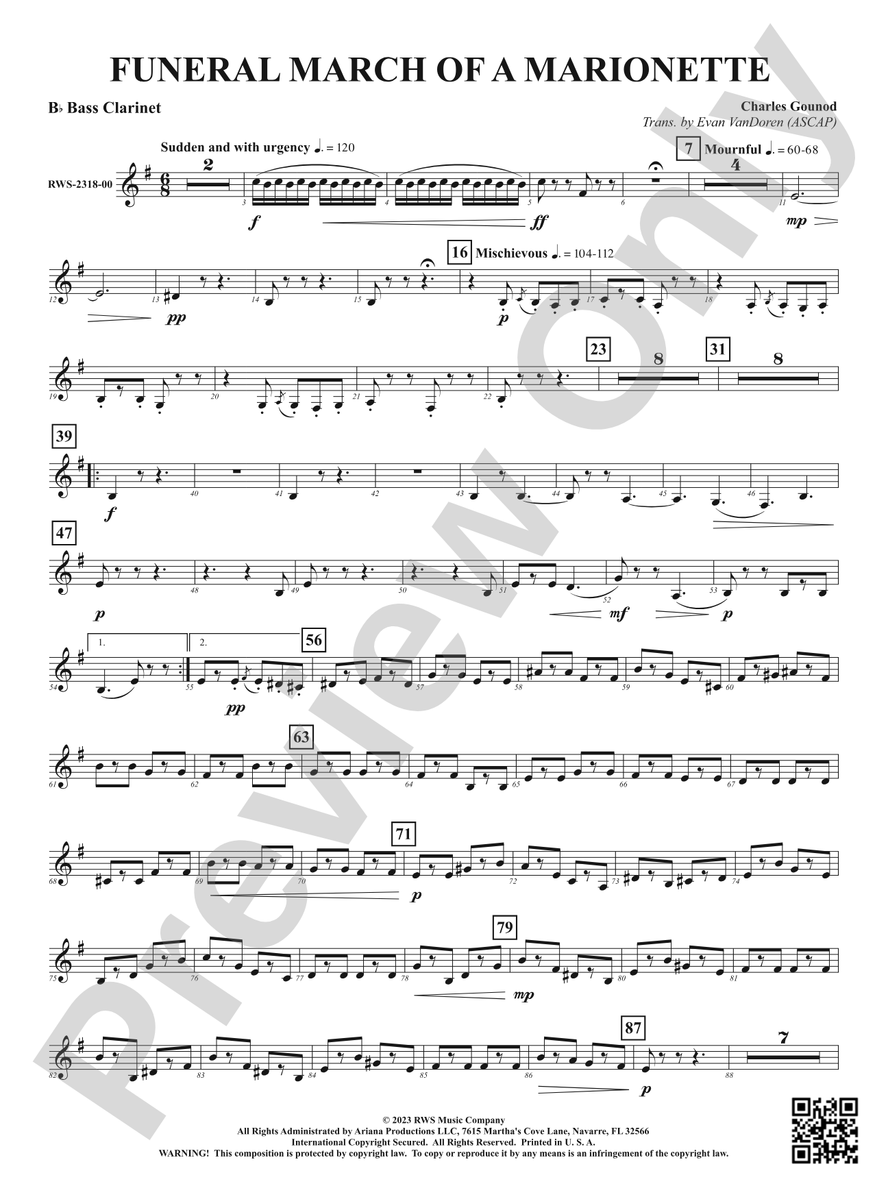 Funeral March of a Marionette: B-flat Bass Clarinet