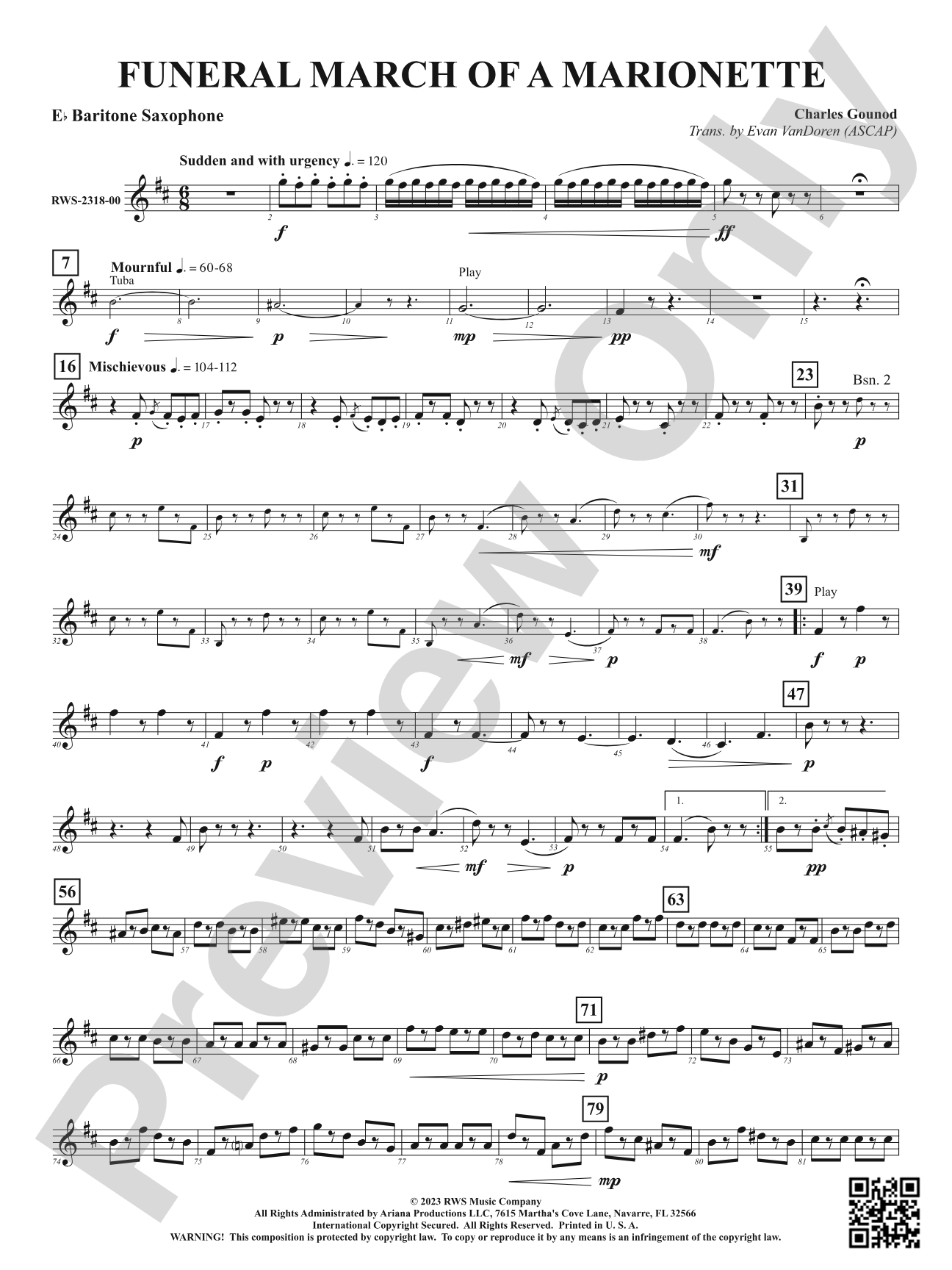 Funeral March of a Marionette: E-flat Baritone Saxophone