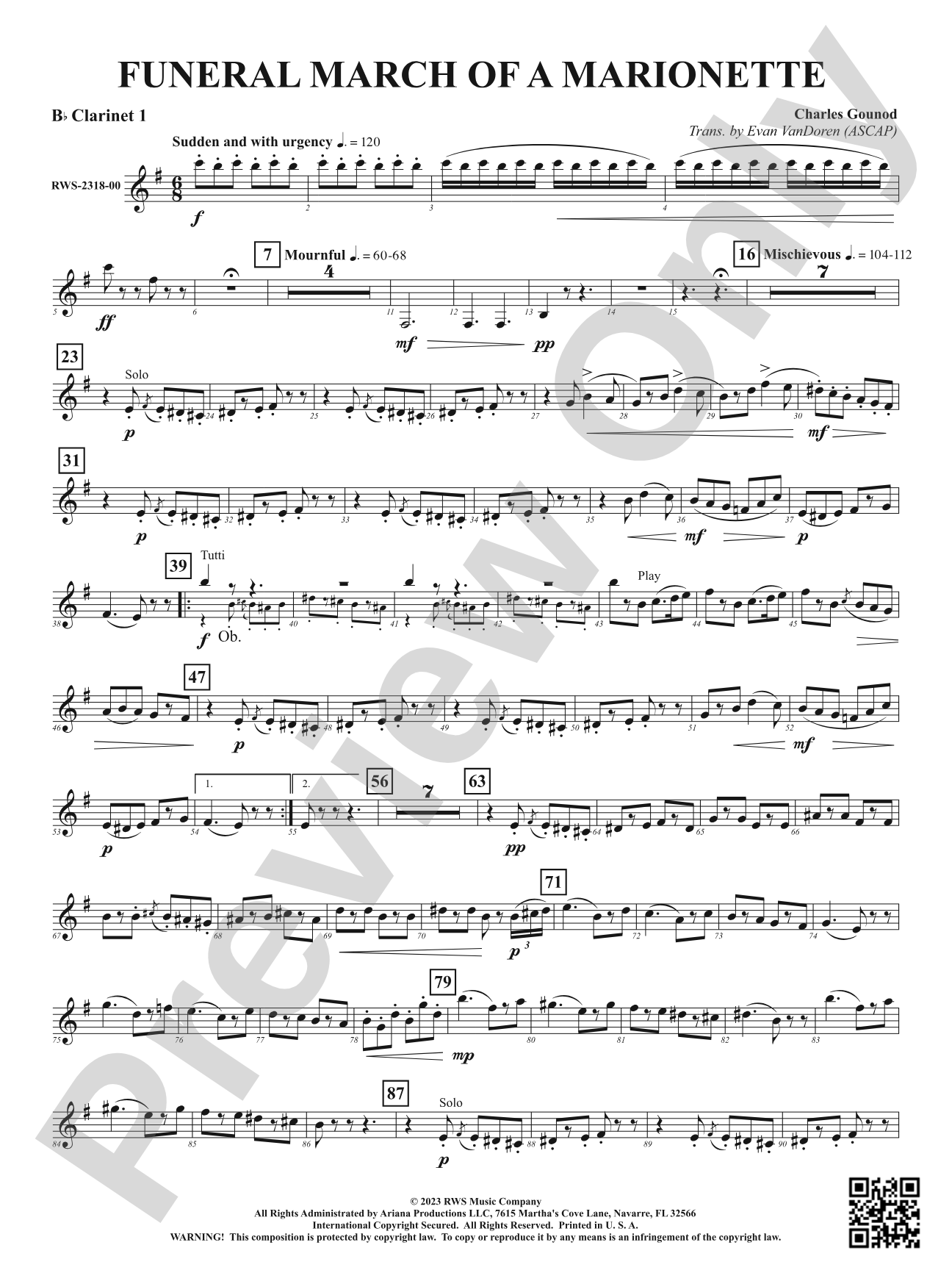 Funeral March of a Marionette: 1st B-flat Clarinet