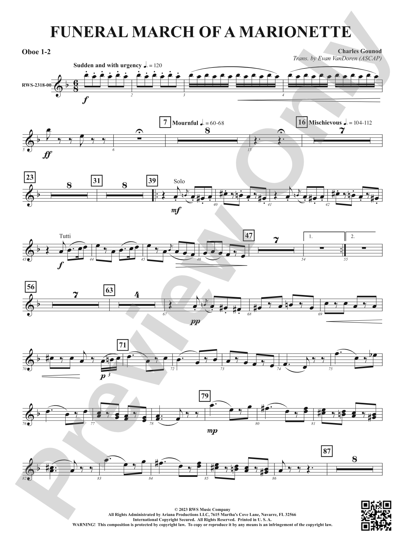 Funeral March of a Marionette: 1st & 2nd Oboe