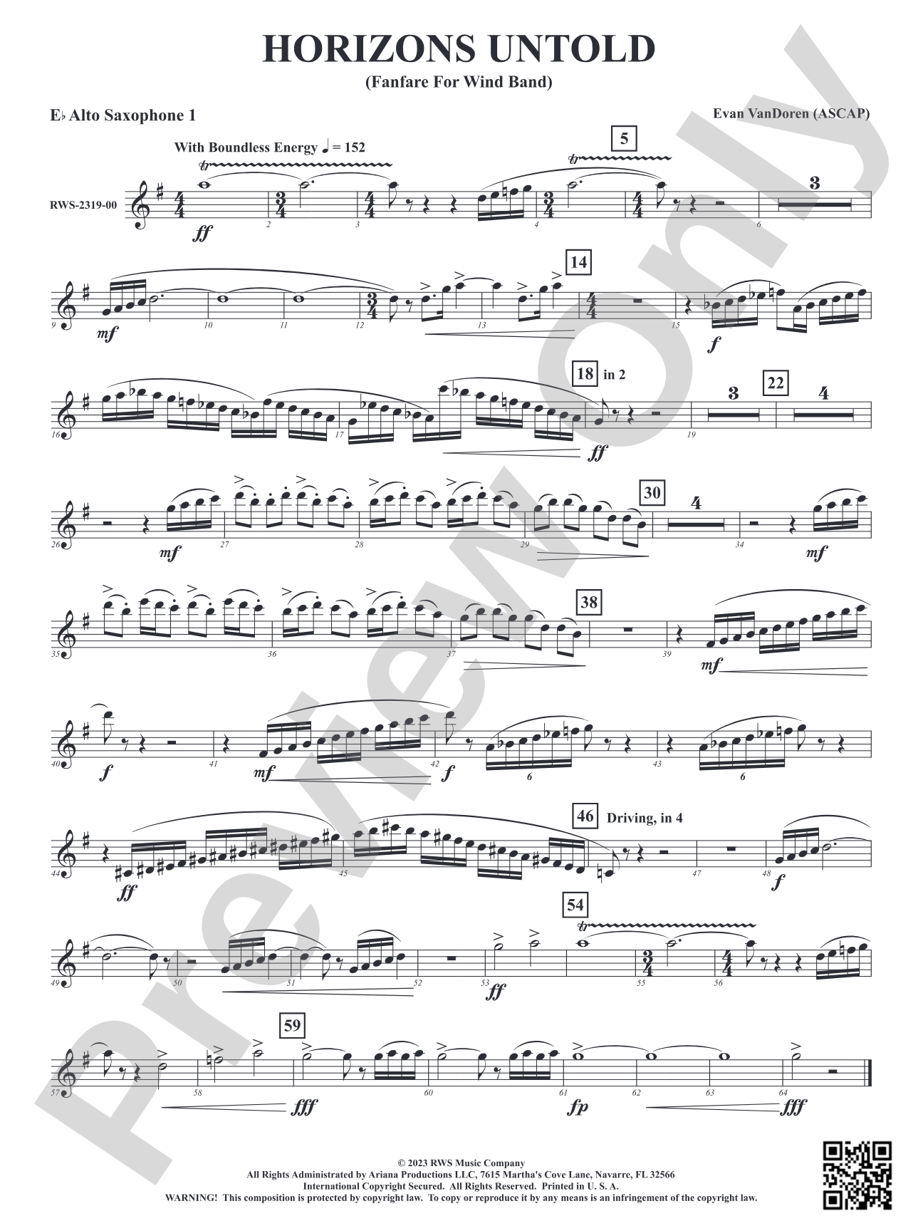 Horizons Untold - Fanfare for Wind Band: 1st E-flat Alto Saxophone