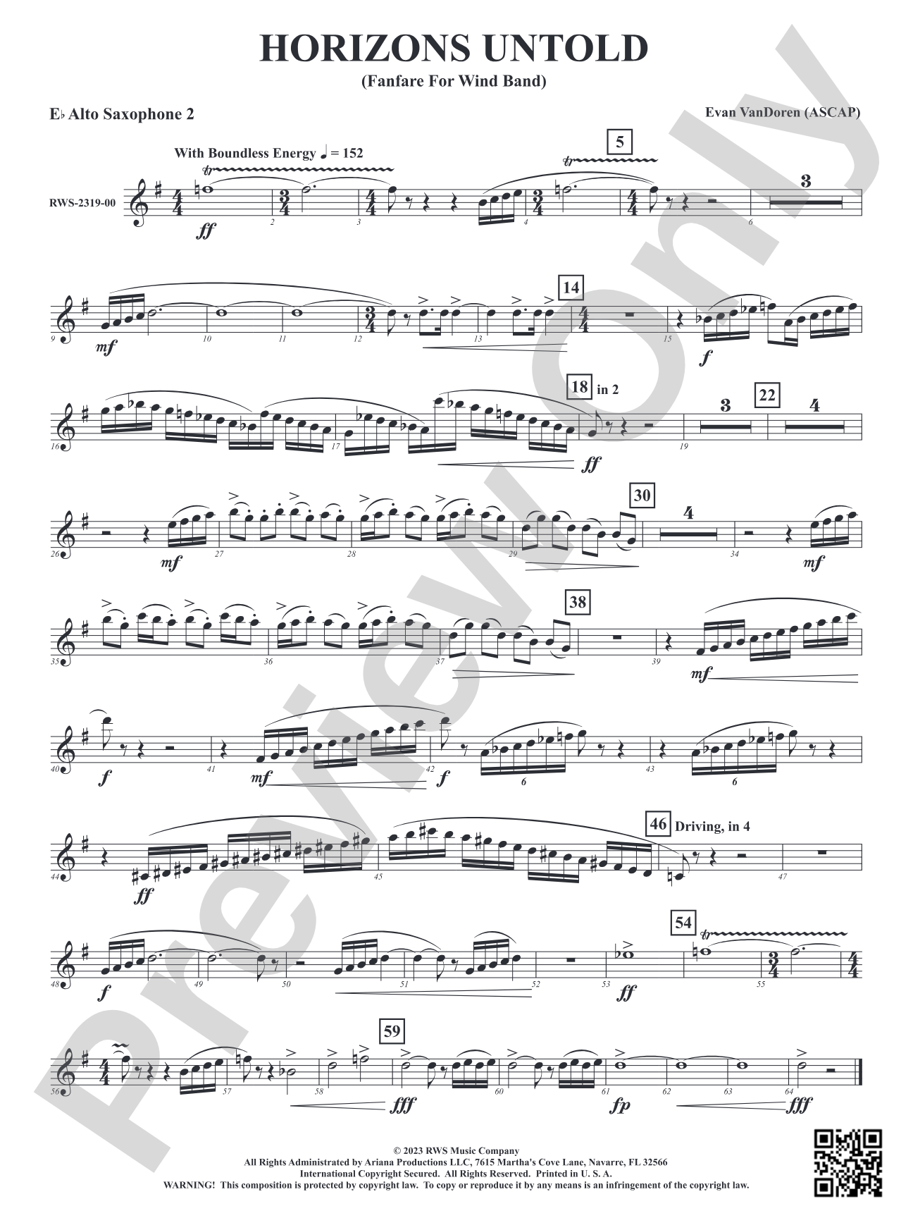 Horizons Untold - Fanfare for Wind Band: 2nd E-flat Alto Saxophone