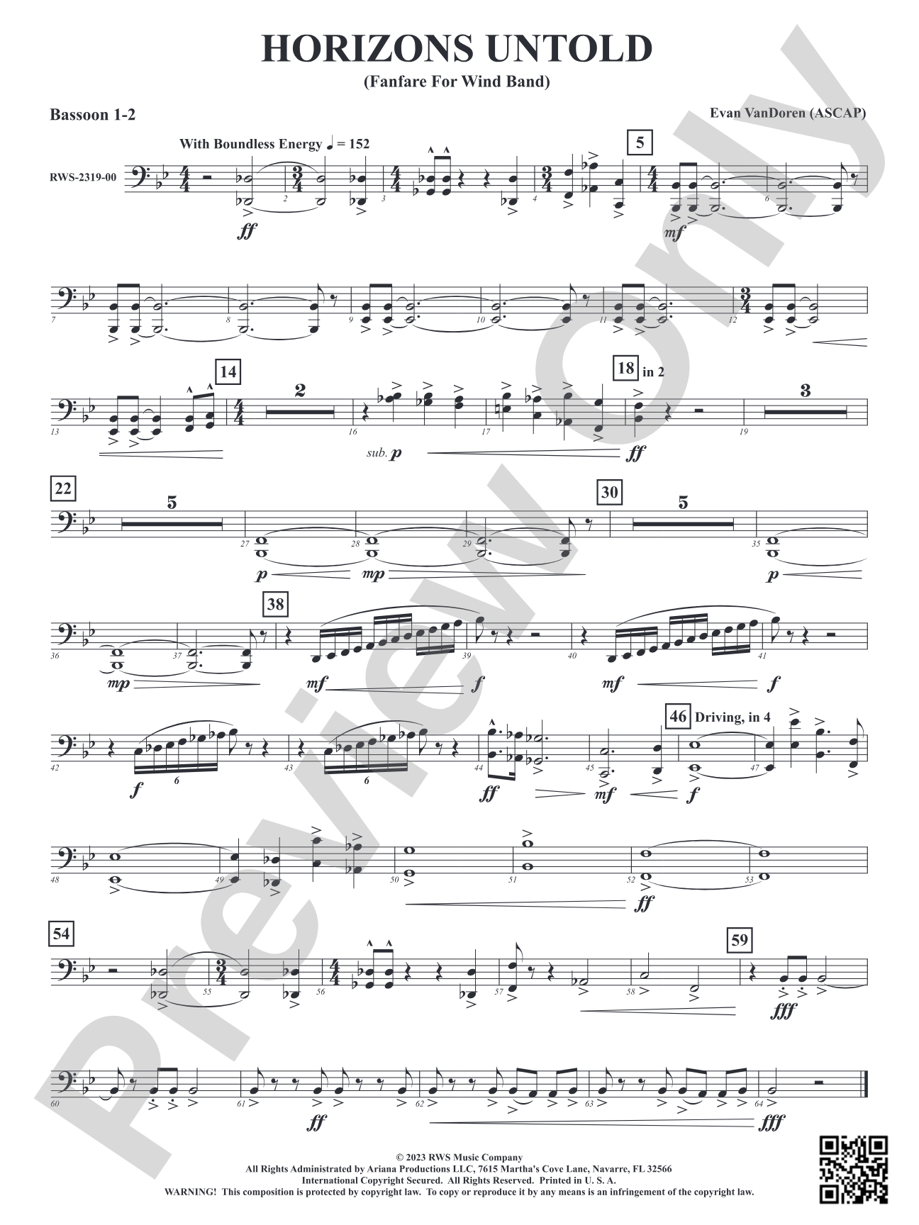 Horizons Untold - Fanfare for Wind Band: 1st & 2nd Bassoon