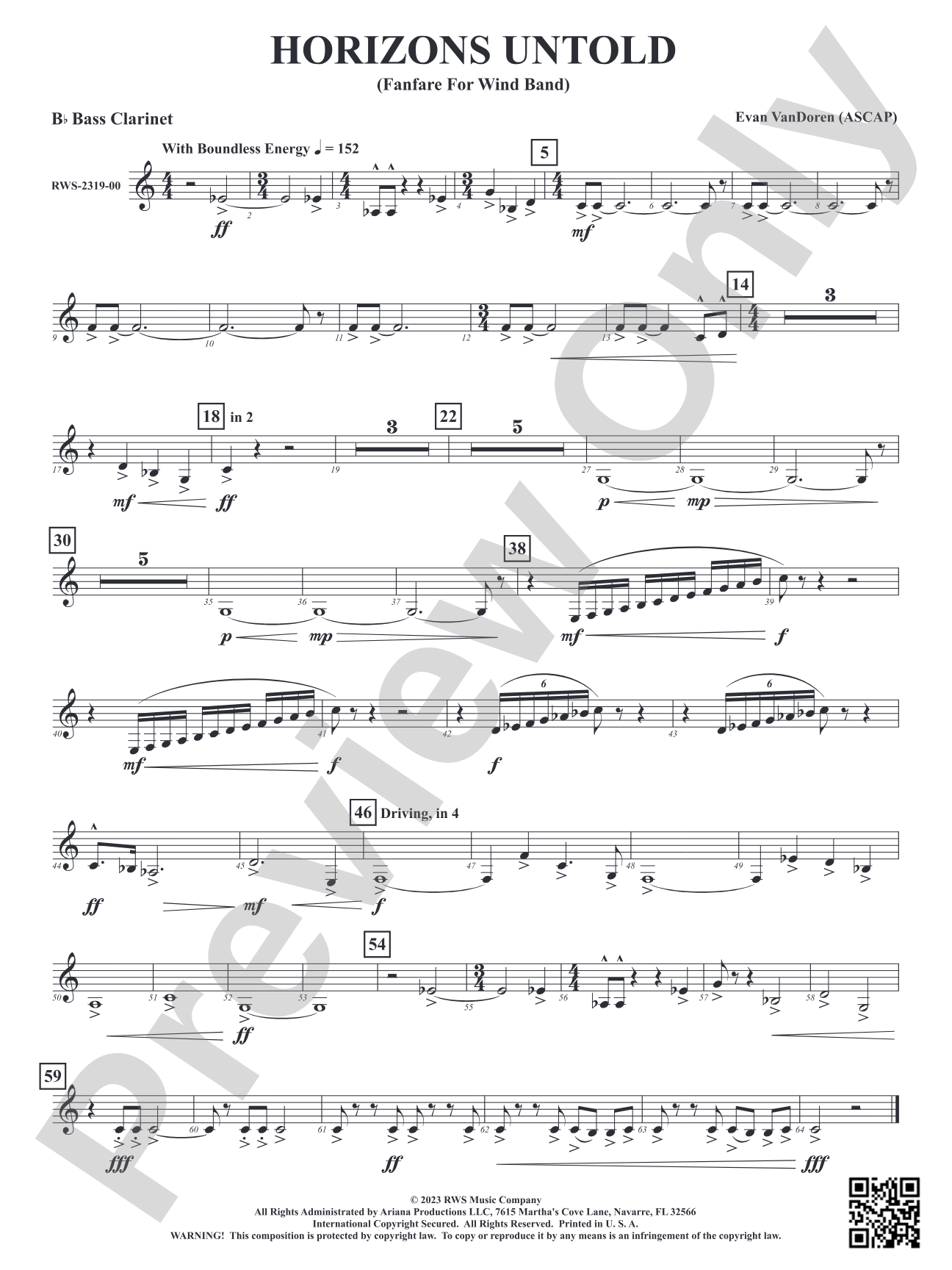 Horizons Untold - Fanfare for Wind Band: B-flat Bass Clarinet