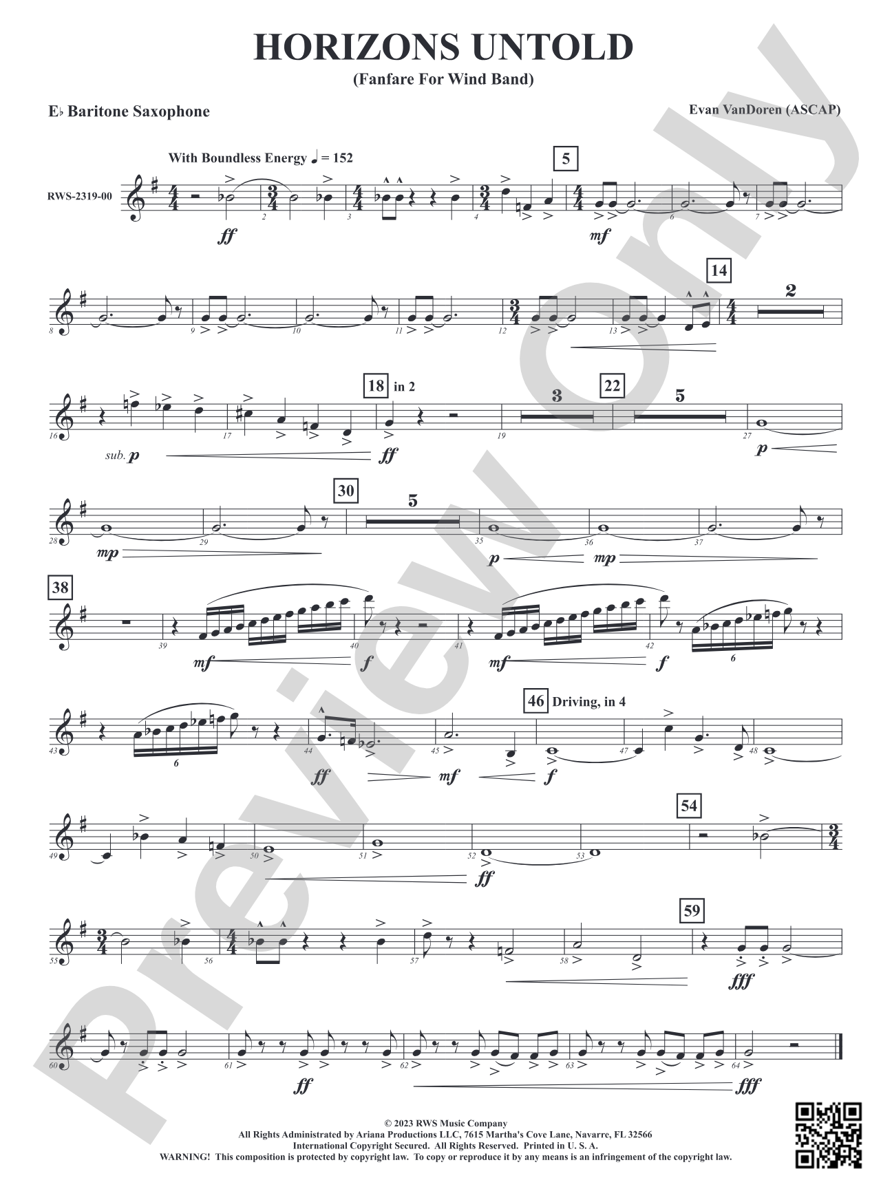 Horizons Untold - Fanfare for Wind Band: E-flat Baritone Saxophone