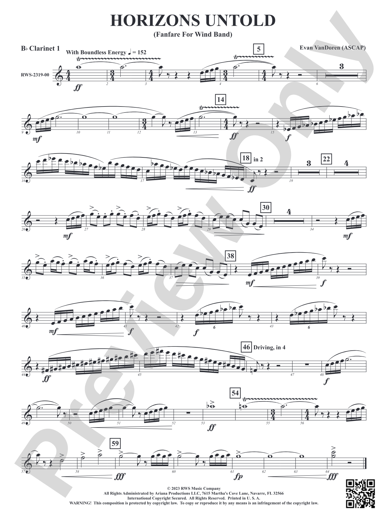 Horizons Untold - Fanfare for Wind Band: 1st B-flat Clarinet