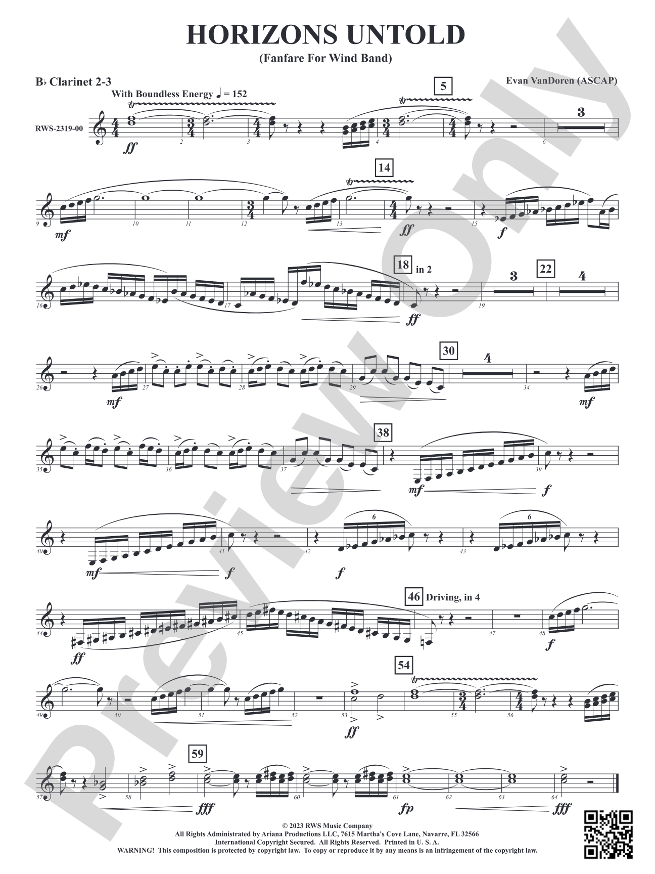 Horizons Untold - Fanfare for Wind Band: 2nd & 3rd B-flat Clarinets