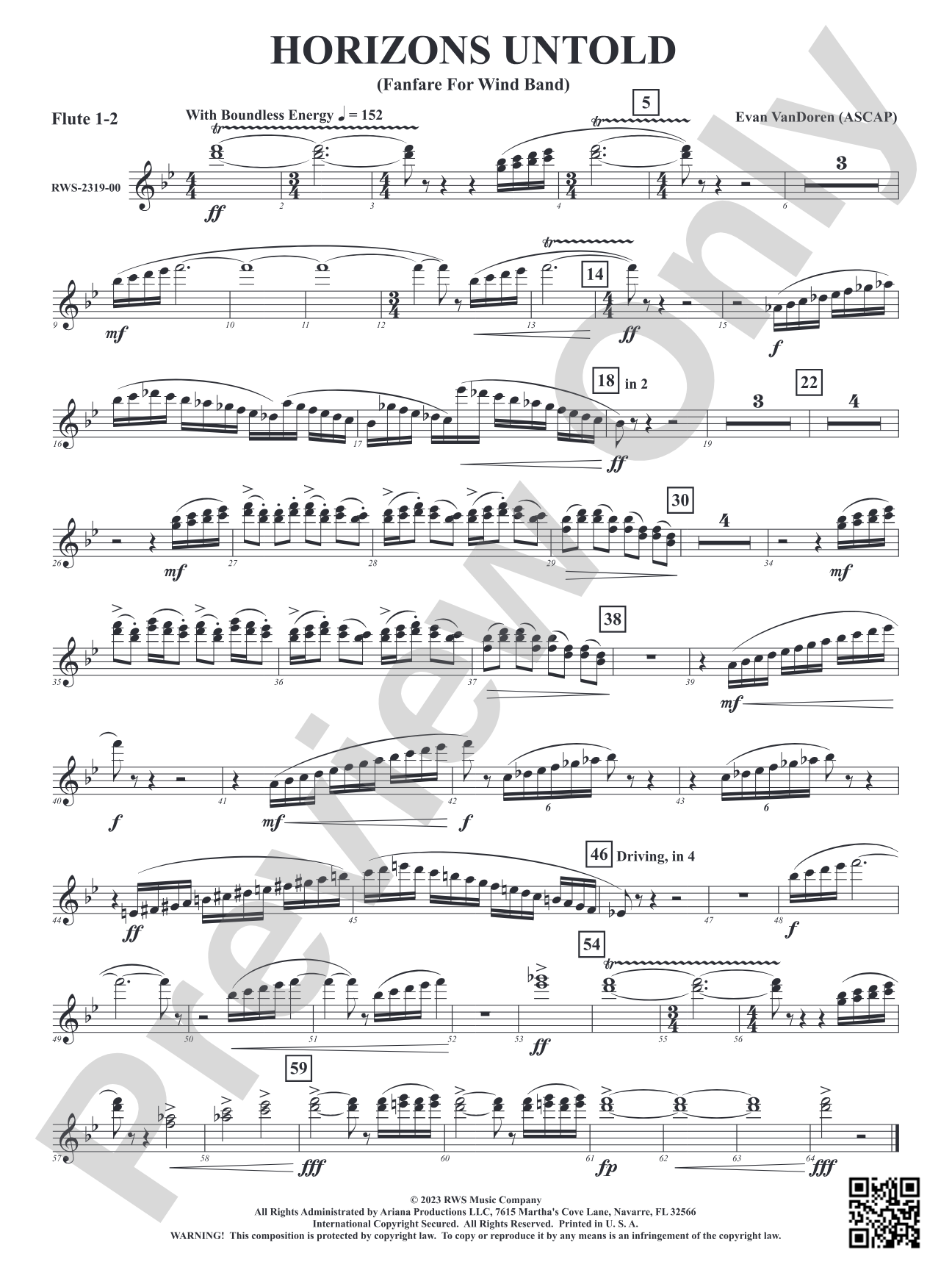 Horizons Untold - Fanfare for Wind Band: 1st & 2nd Flute