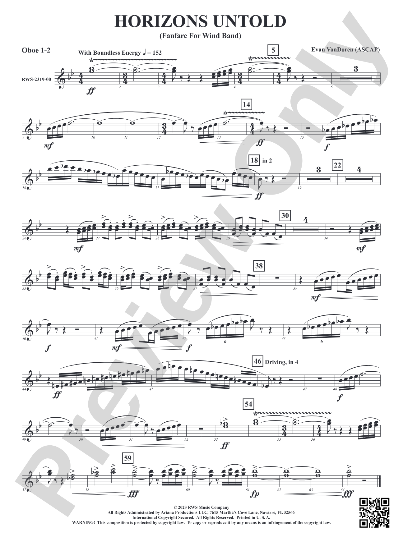 Horizons Untold - Fanfare for Wind Band: 1st & 2nd Oboe