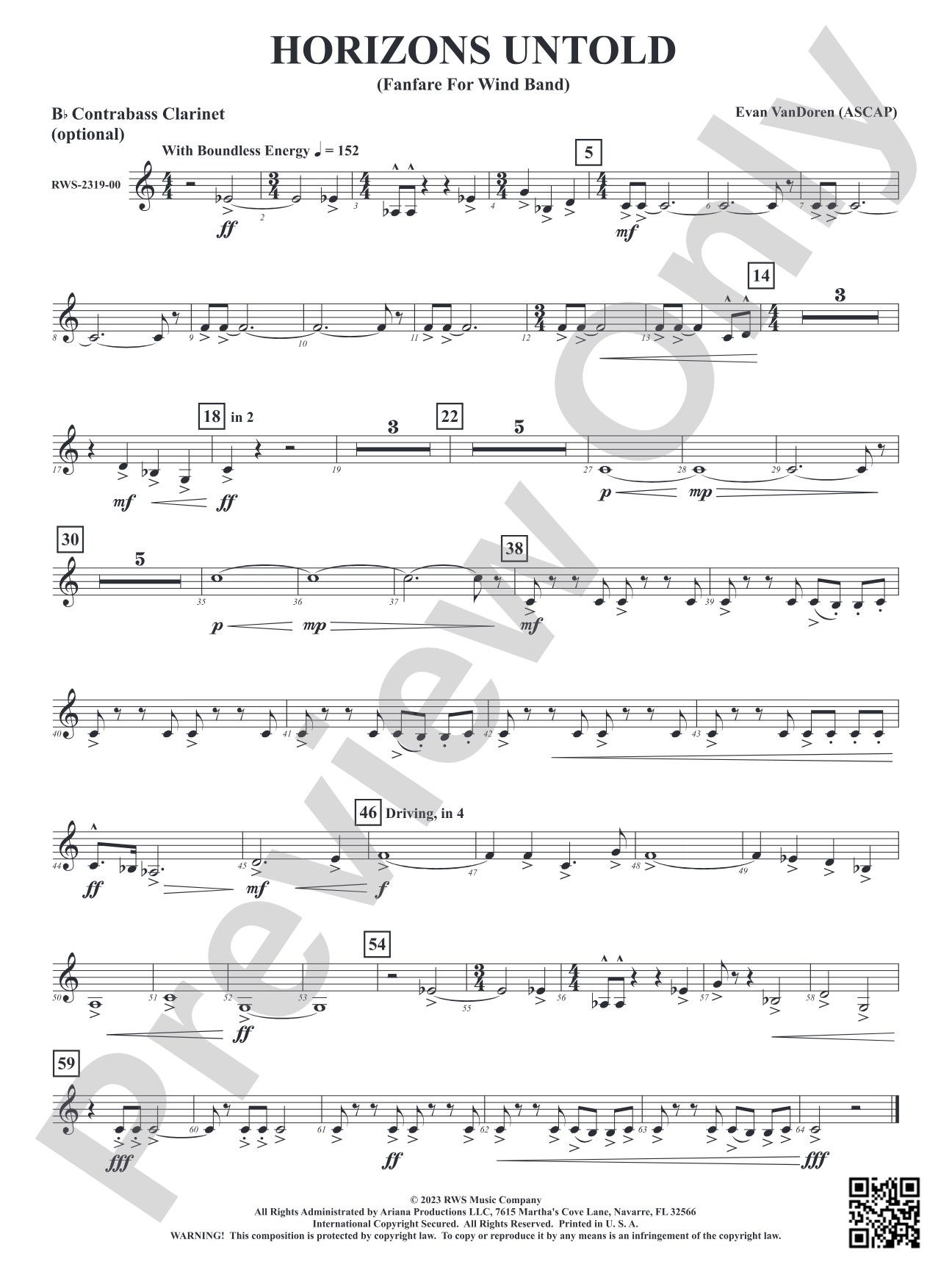 Horizons Untold - Fanfare for Wind Band: Optional B-flat Contrabass Clarinet