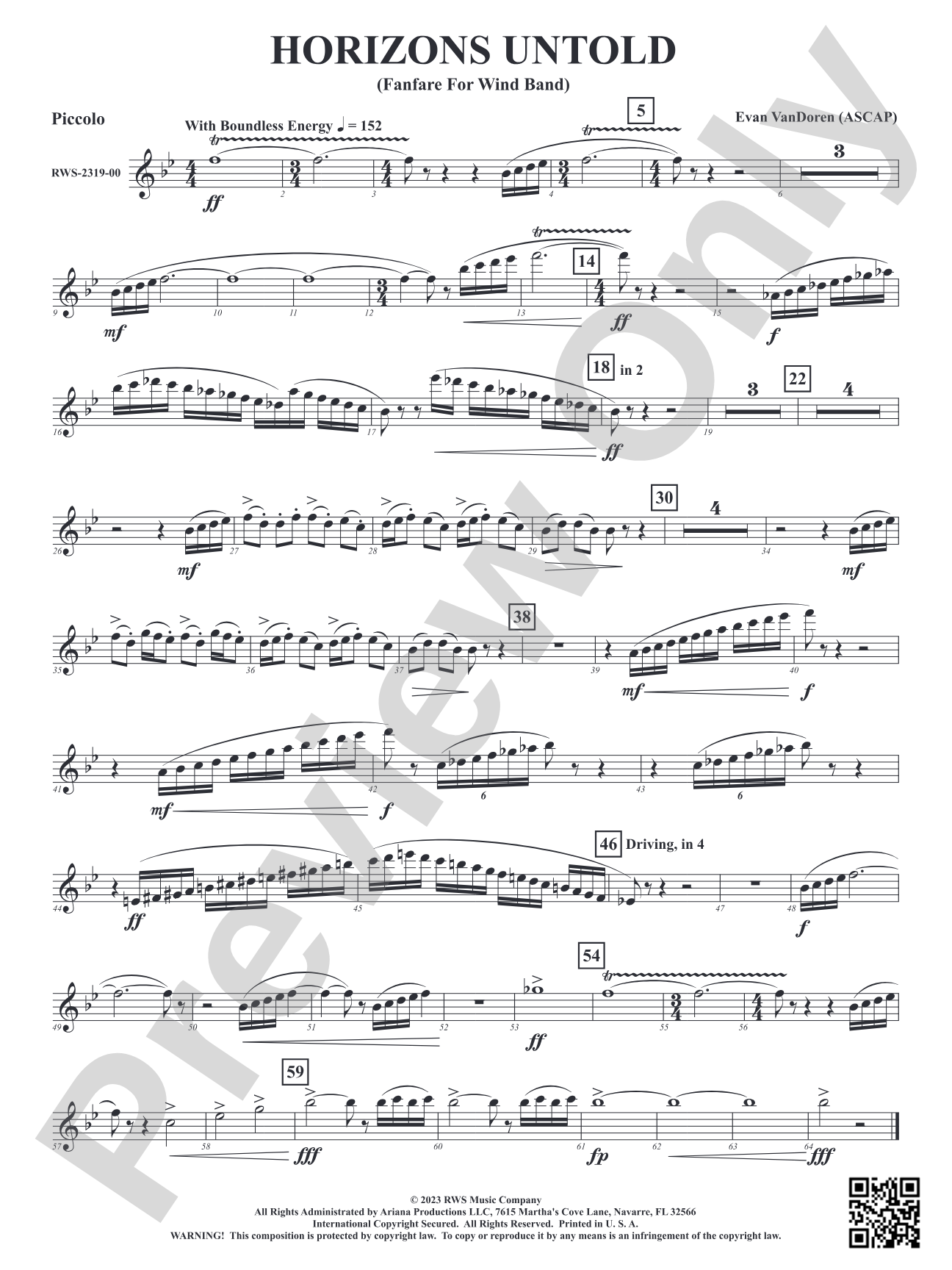 Horizons Untold - Fanfare for Wind Band: Piccolo