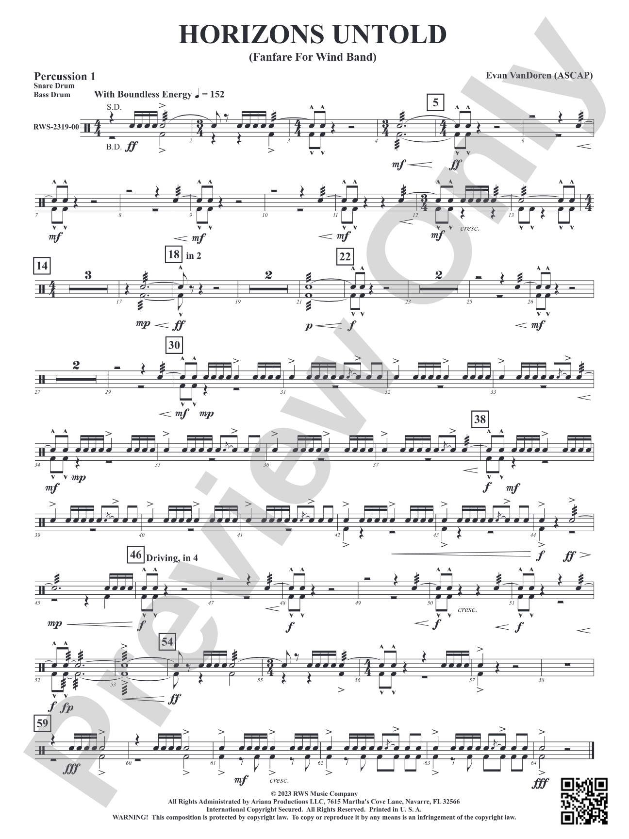 Horizons Untold - Fanfare for Wind Band: 1st Percussion