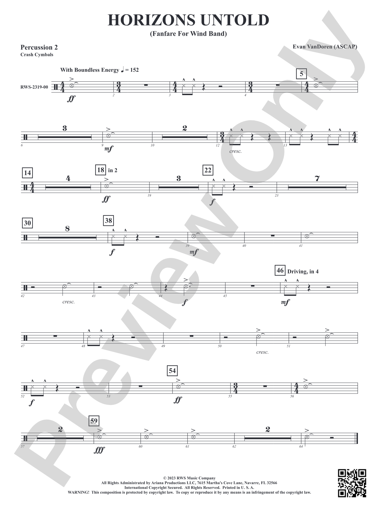 Horizons Untold - Fanfare for Wind Band: 2nd Percussion