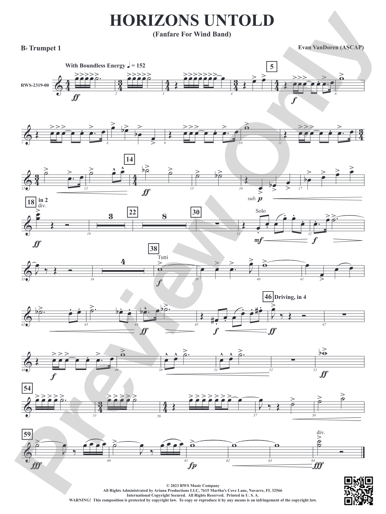 Horizons Untold - Fanfare for Wind Band: 1st B-flat Trumpet