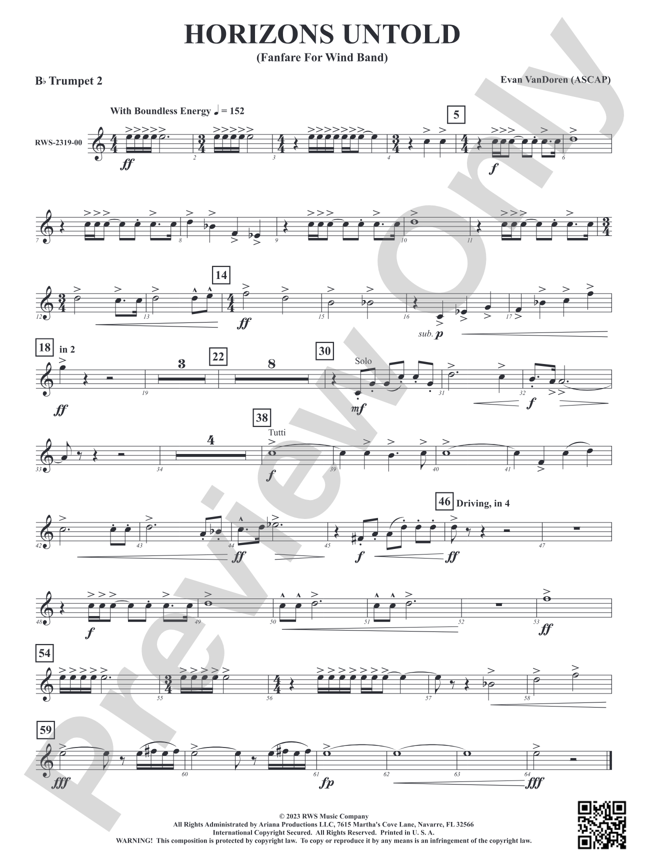 Horizons Untold - Fanfare for Wind Band: 2nd B-flat Trumpet