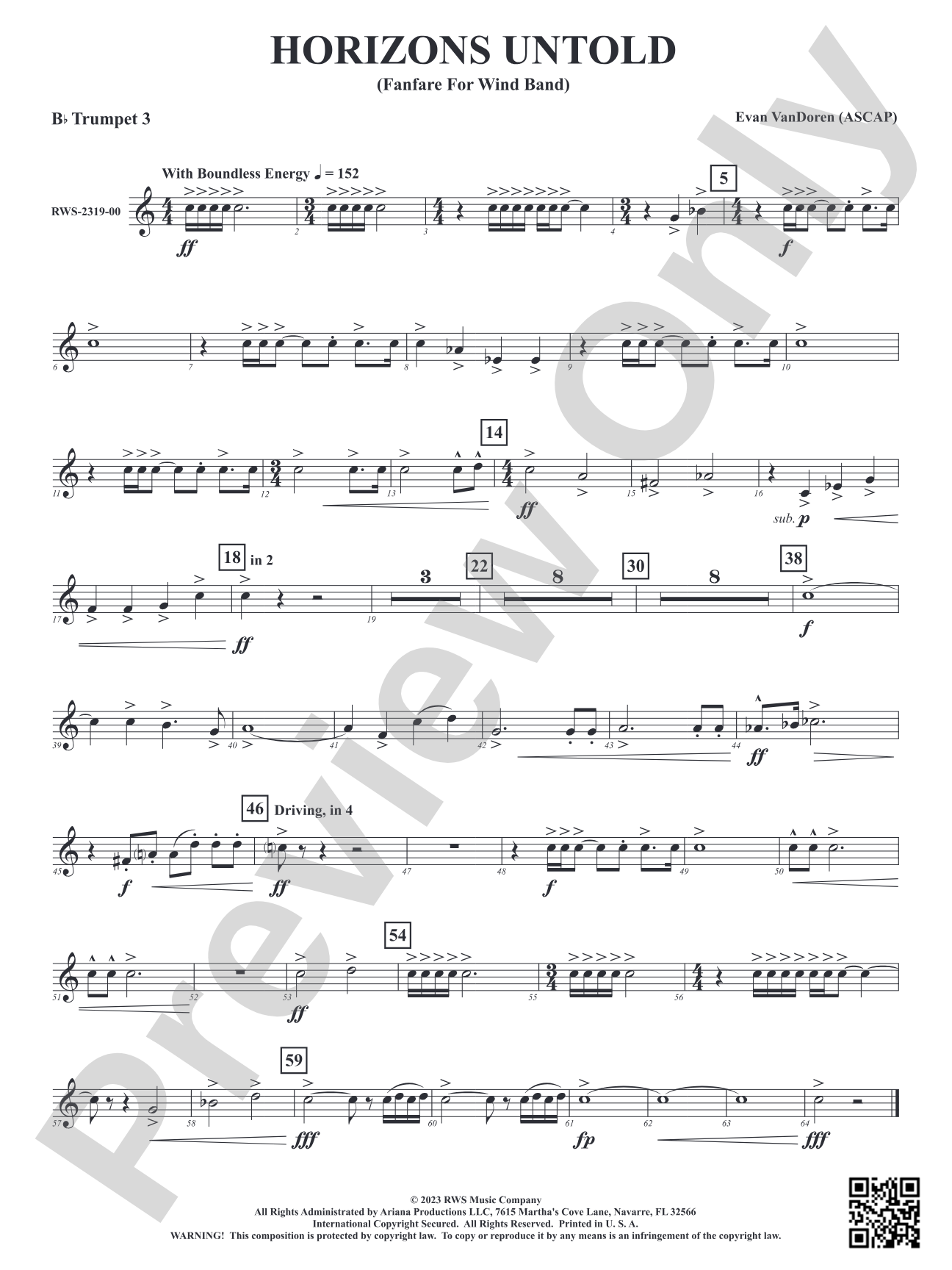 Horizons Untold - Fanfare for Wind Band: 3rd B-flat Trumpet