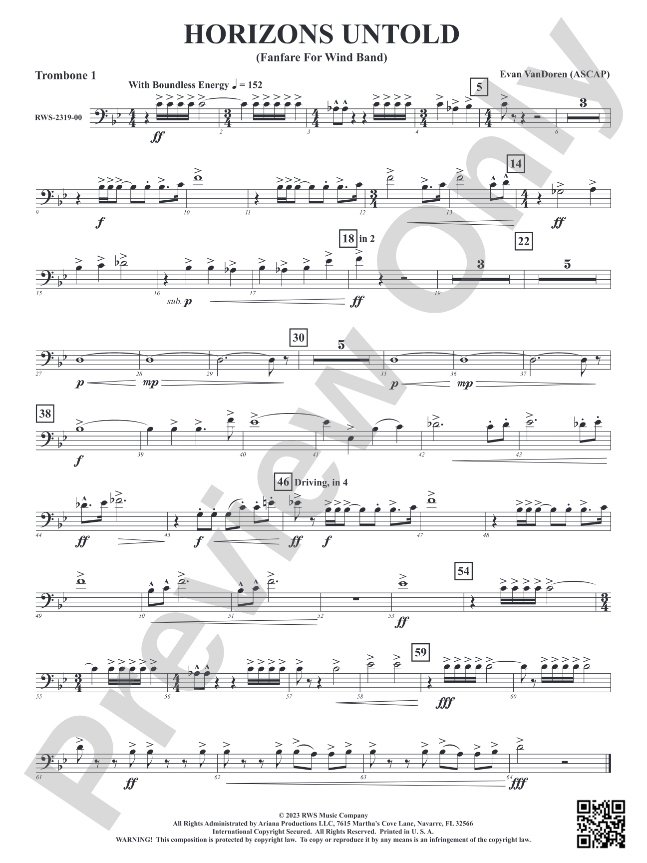 Horizons Untold - Fanfare for Wind Band: 1st Trombone