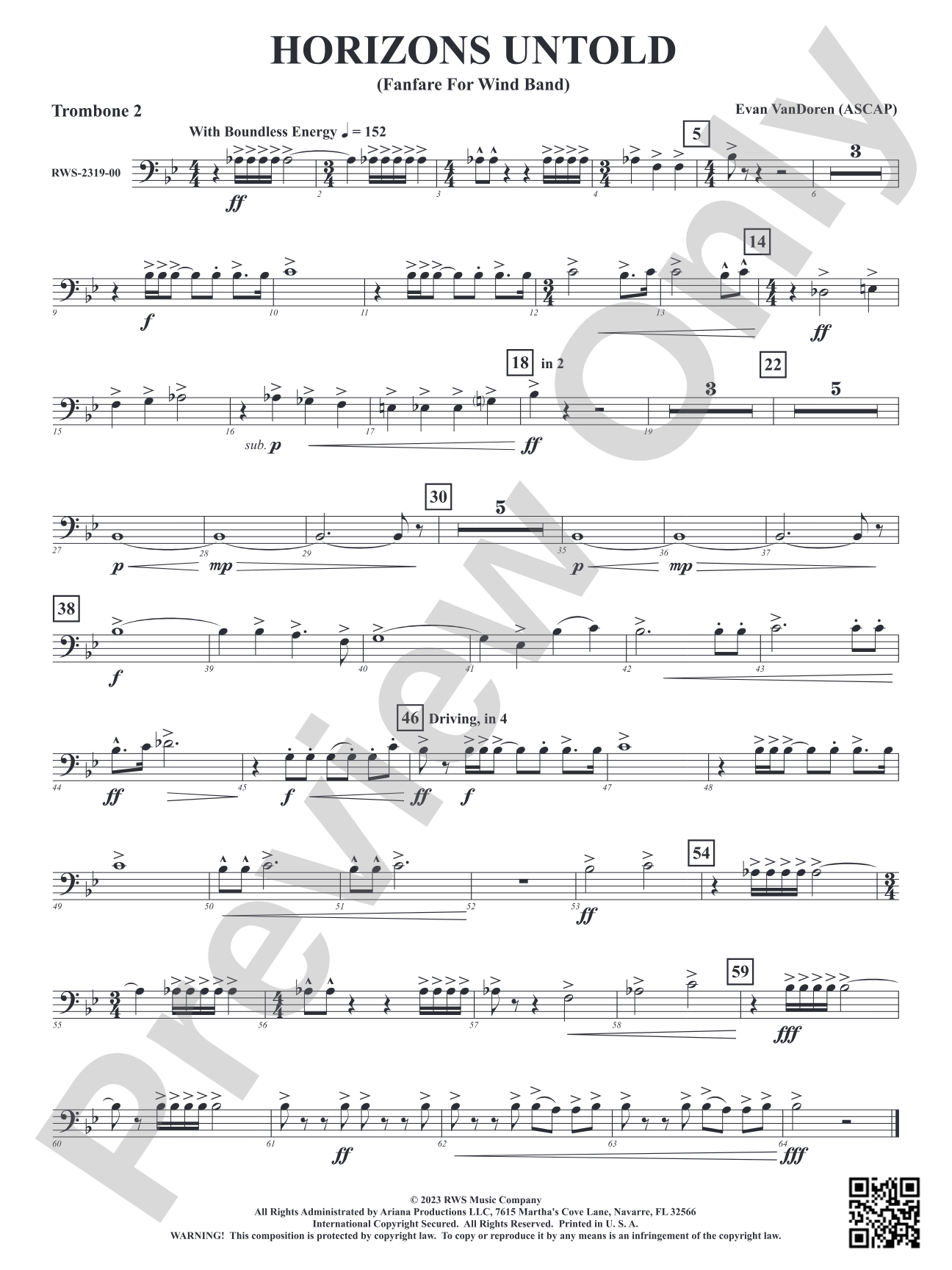 Horizons Untold - Fanfare for Wind Band: 2nd Trombone
