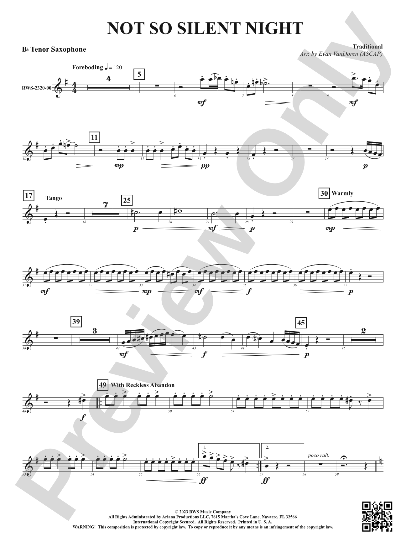 Not So Silent Night: B-flat Tenor Saxophone