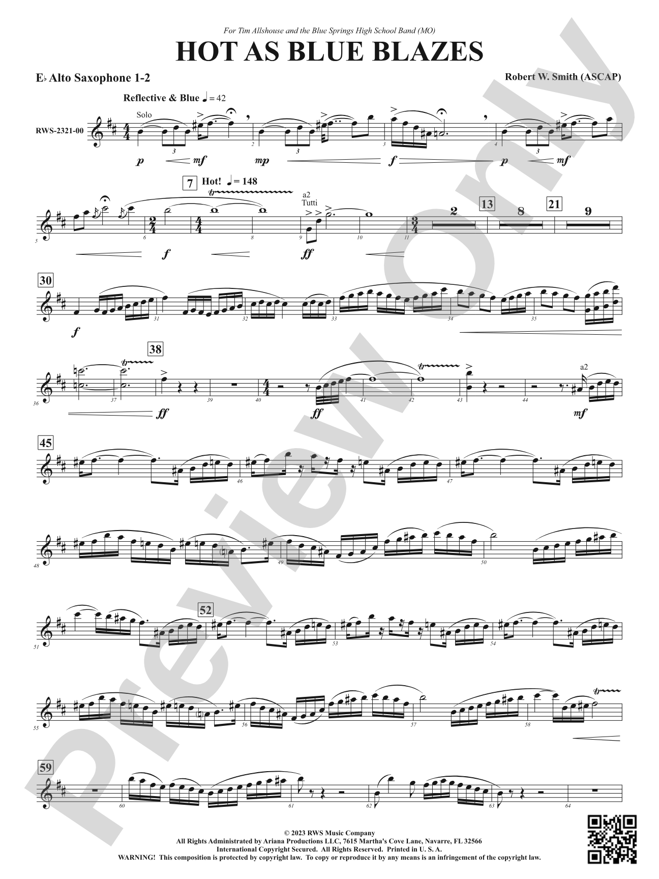 Hot As Blue Blazes: 1st & 2nd E-flat Alto Saxophone