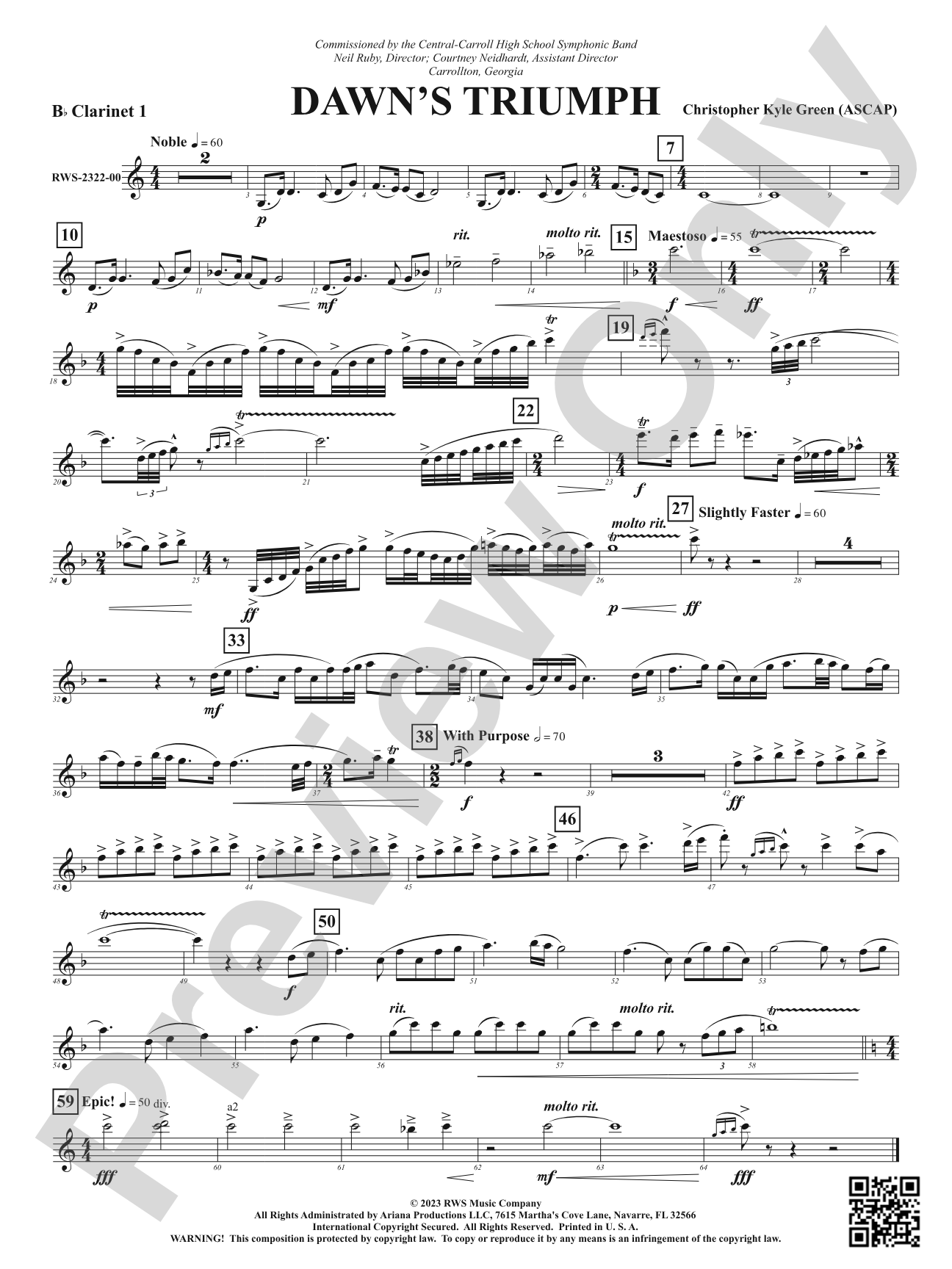 Dawn's Triumph: 1st B-flat Clarinet