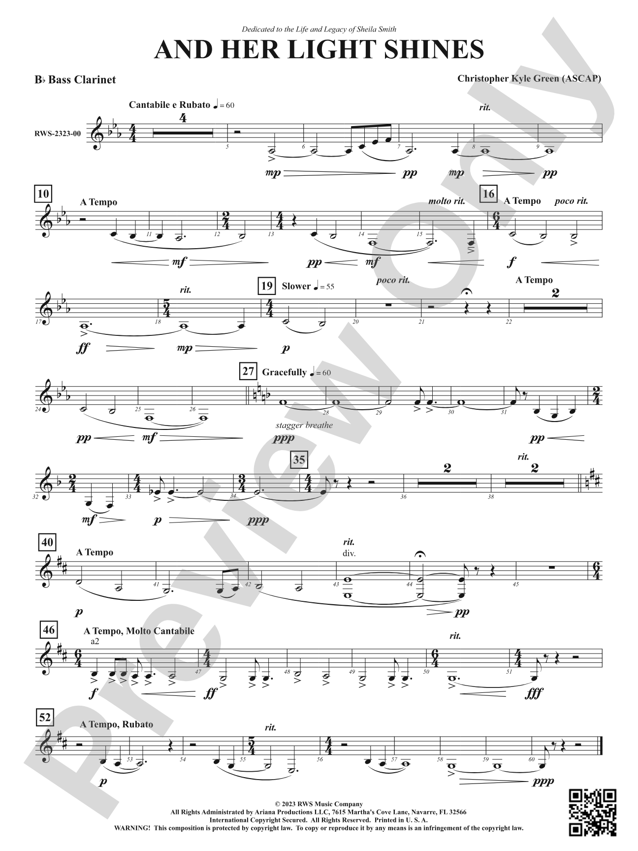 And Her Light Shines: B-flat Bass Clarinet