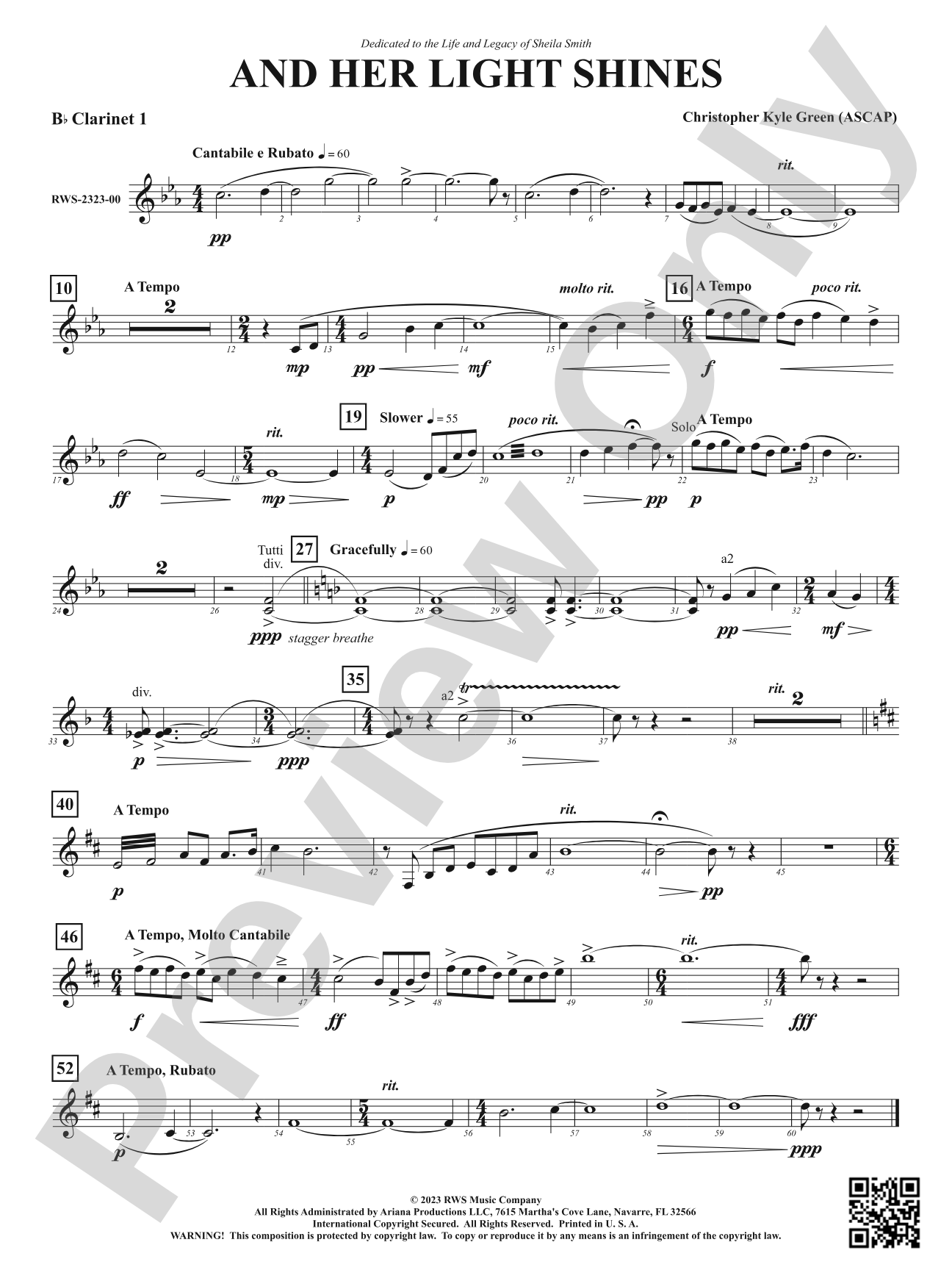 And Her Light Shines: 1st B-flat Clarinet