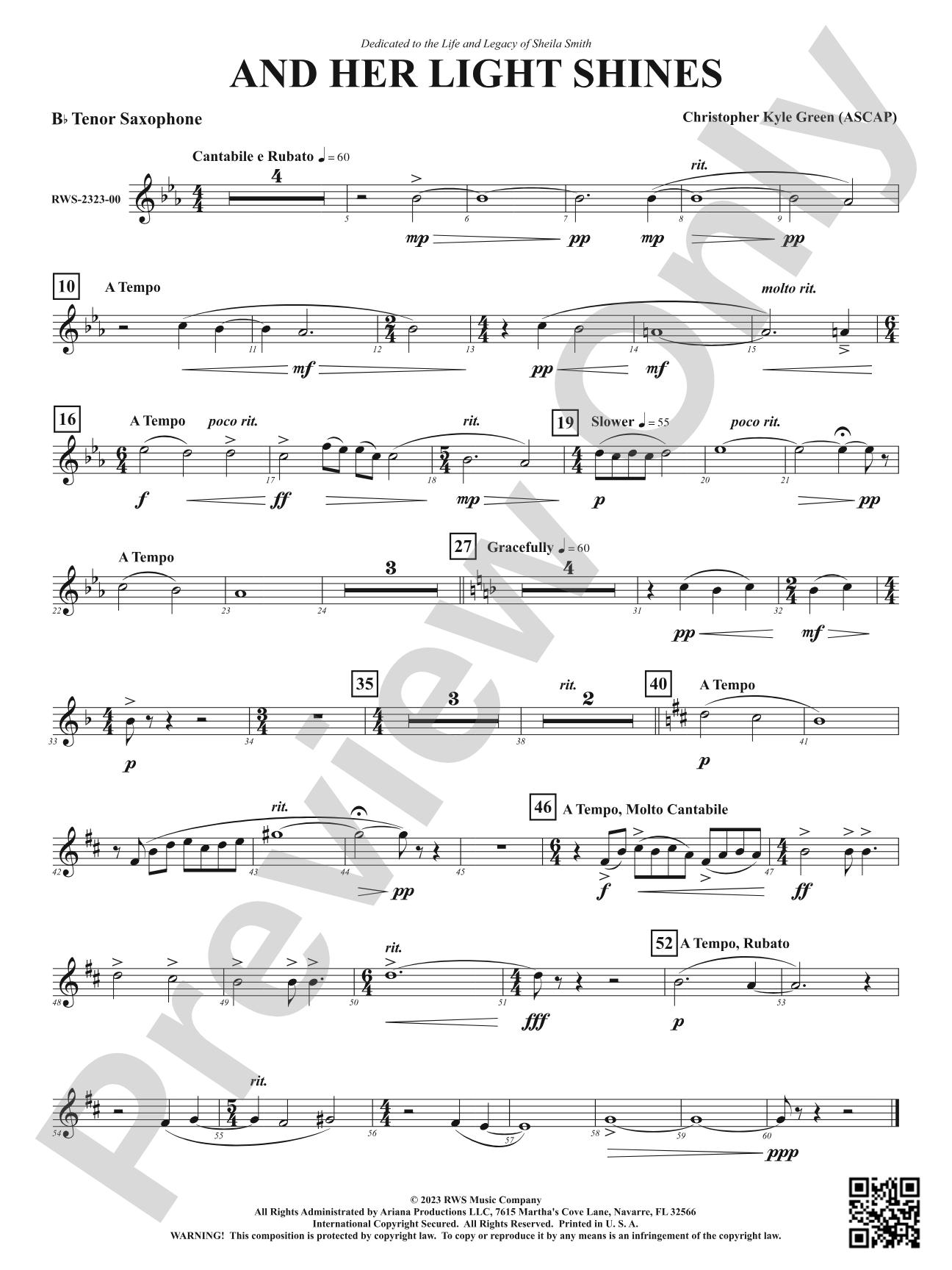 And Her Light Shines: B-flat Tenor Saxophone