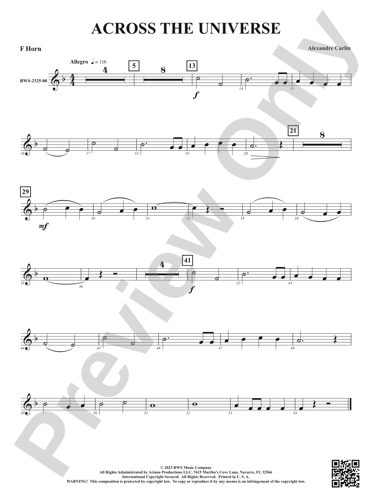 Across the Universe: 1st F Horn