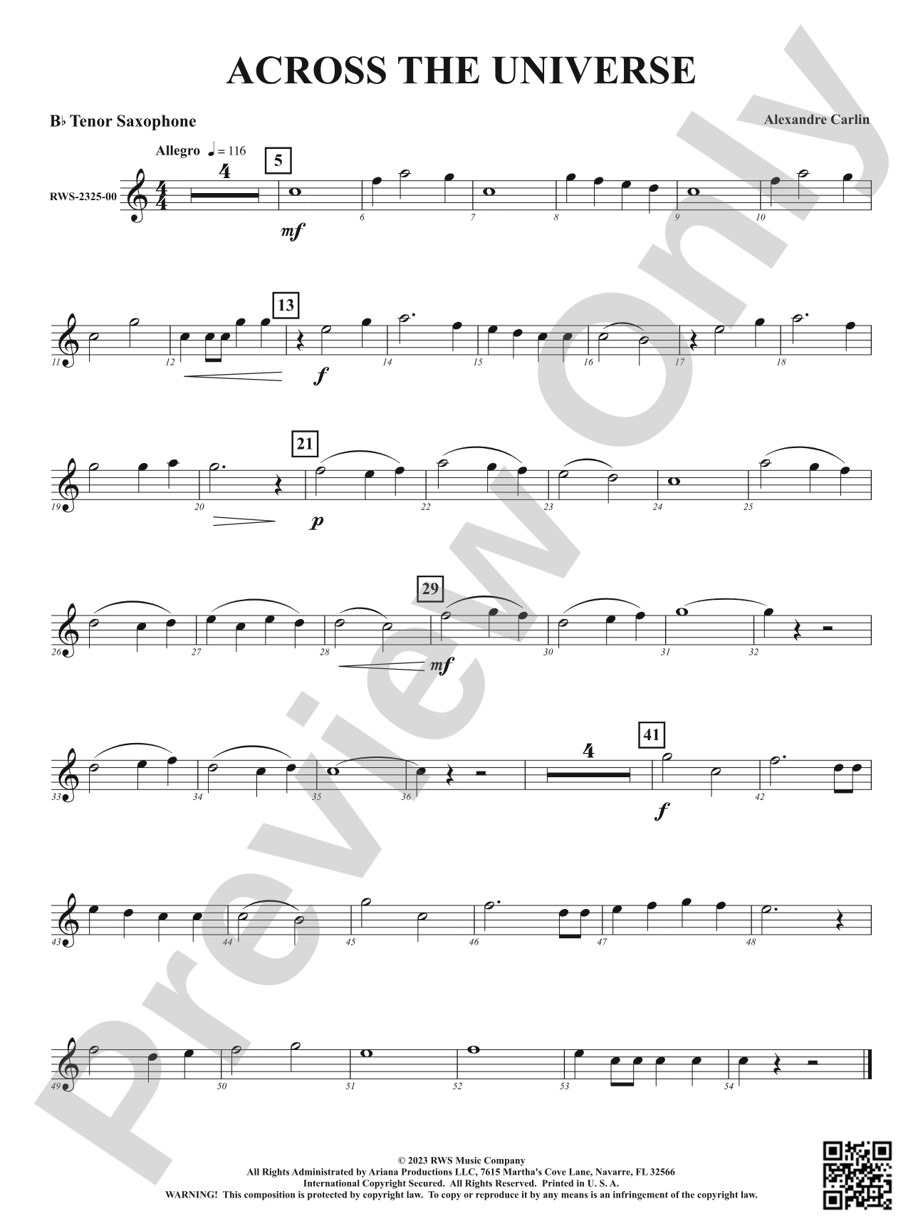 Across the Universe: B-flat Tenor Saxophone