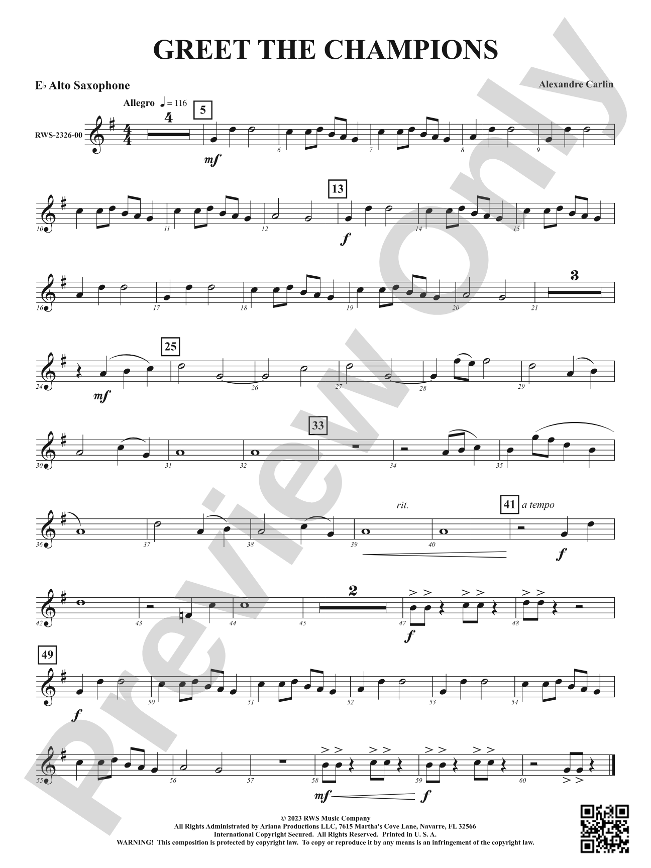 Greet The Champions: 1st E-flat Alto Saxophone