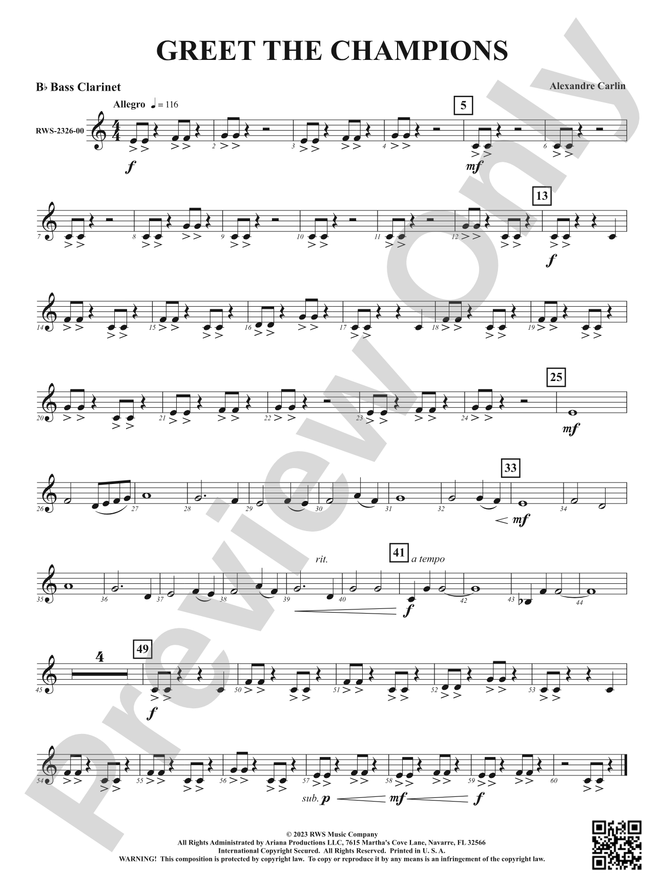 Greet The Champions: B-flat Bass Clarinet