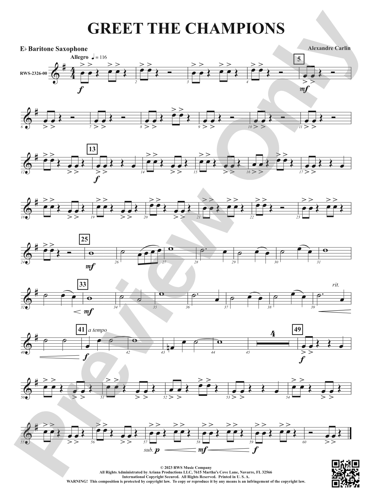 Greet The Champions: E-flat Baritone Saxophone