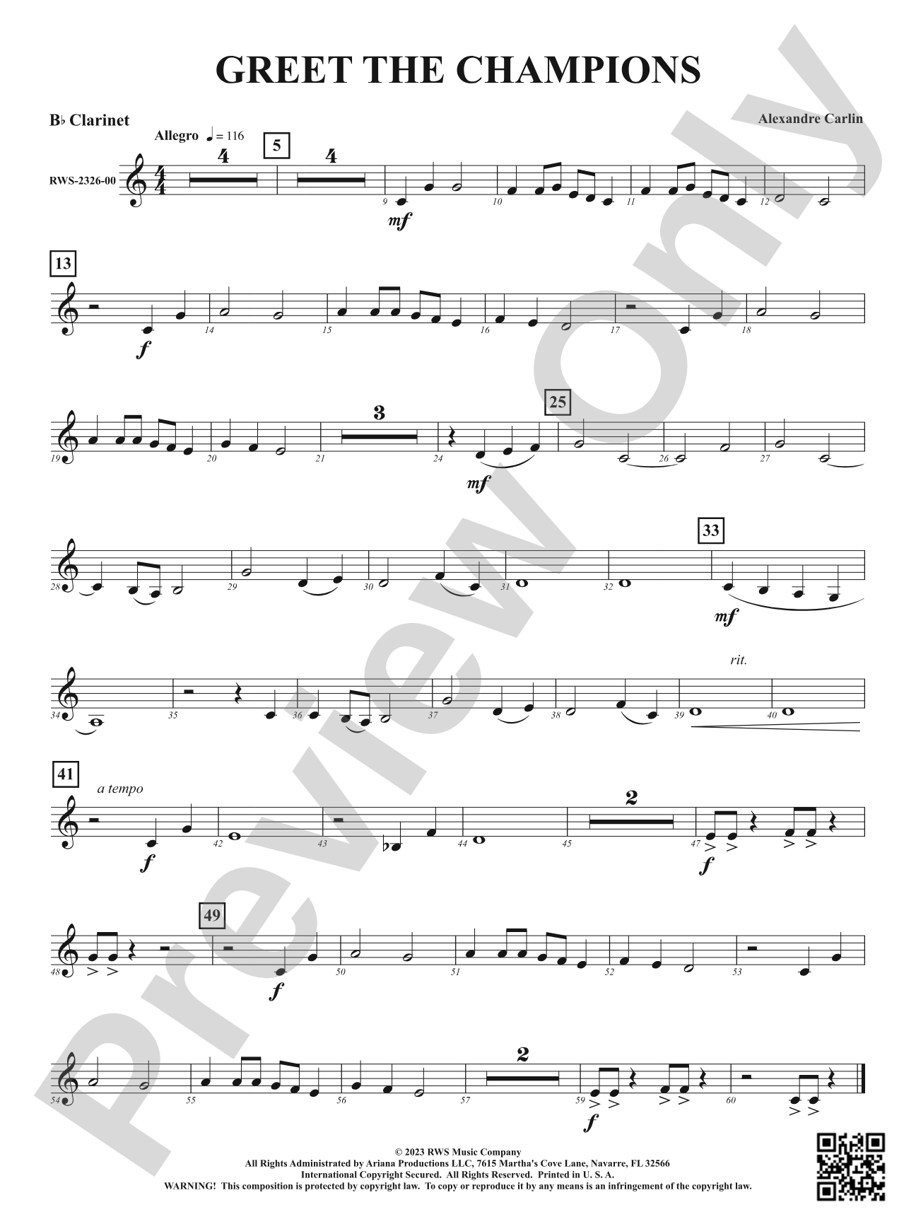 Greet The Champions: 1st B-flat Clarinet