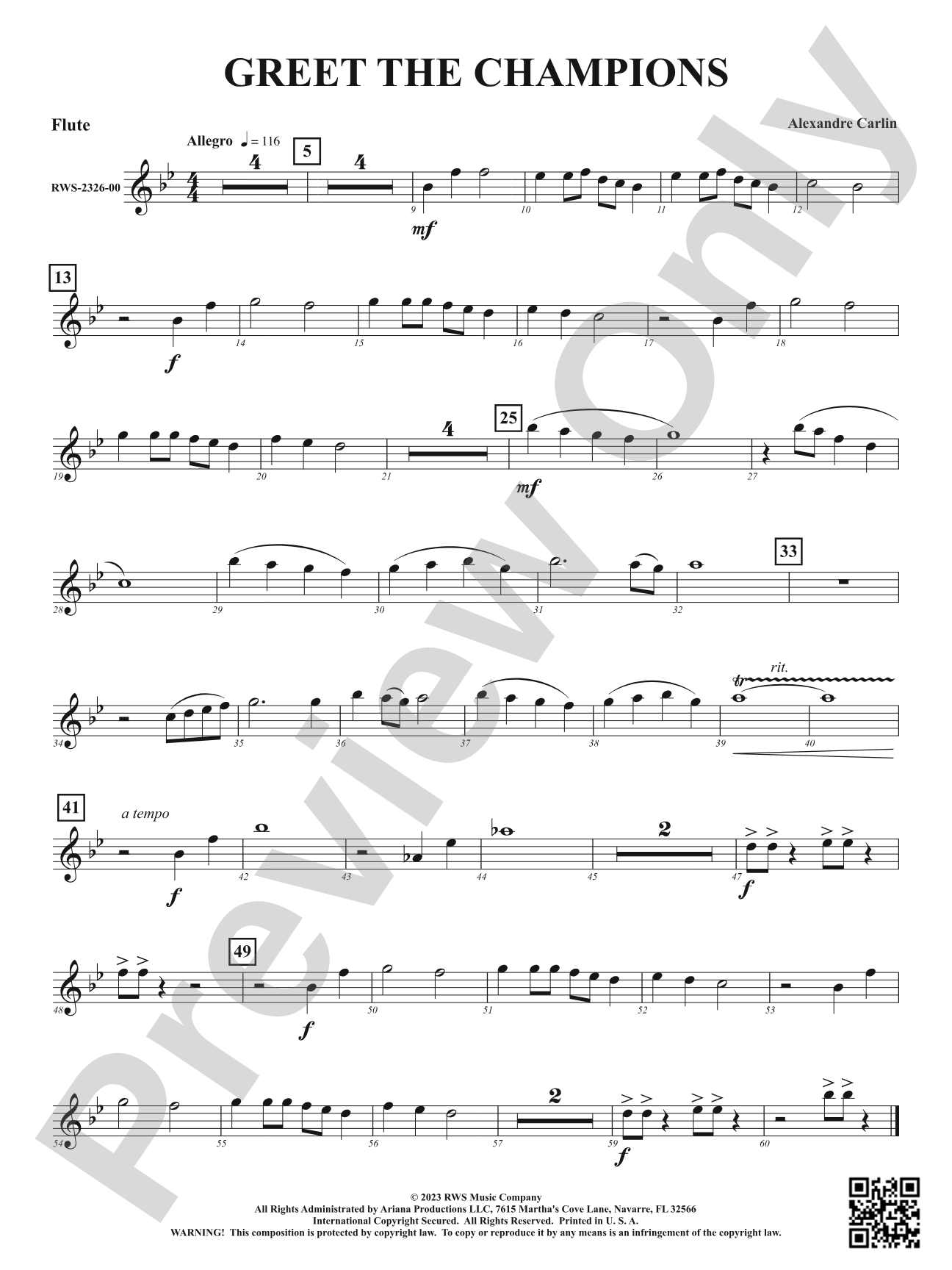 Greet The Champions: 1st Flute