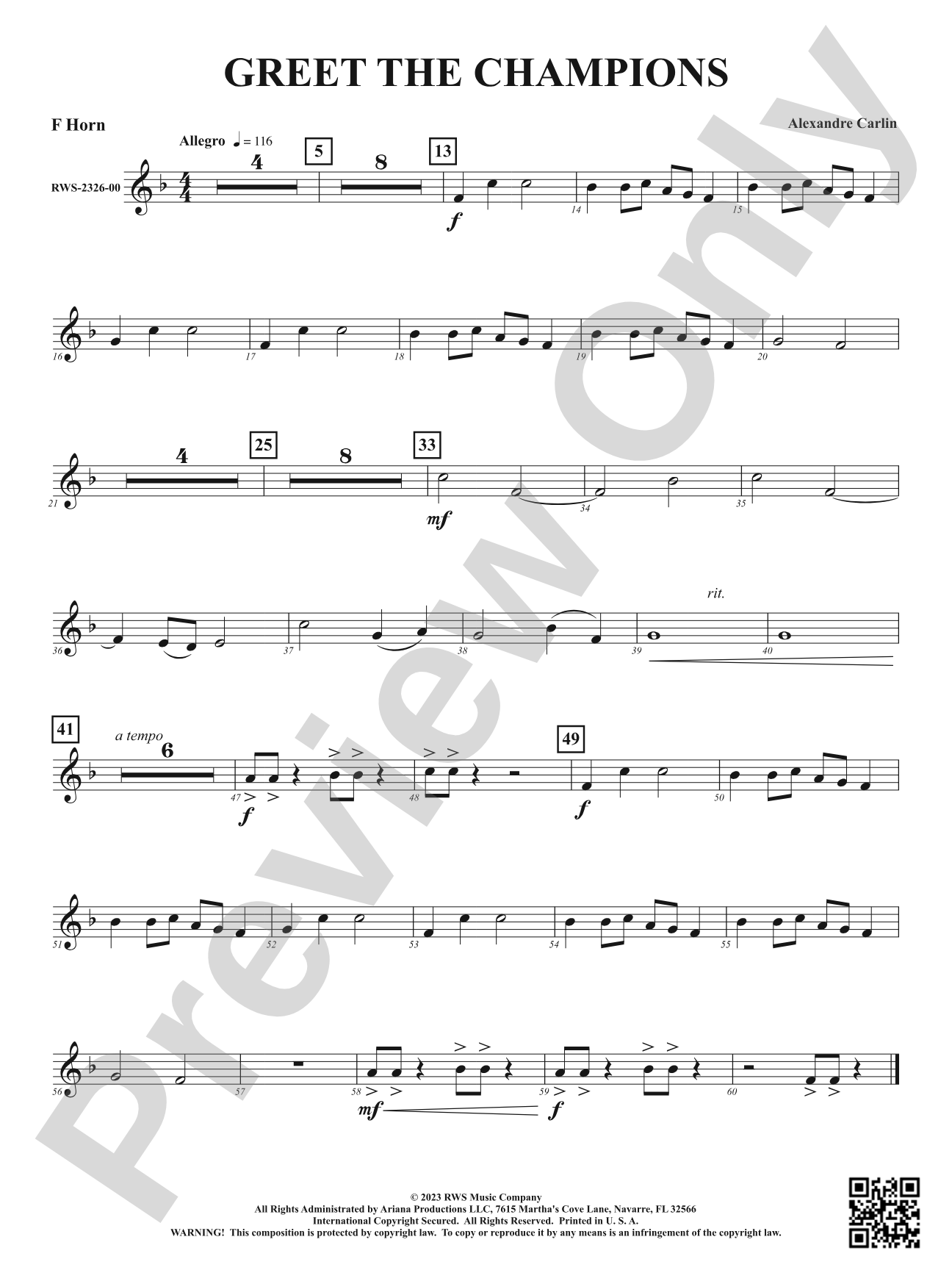 Greet The Champions: 1st F Horn