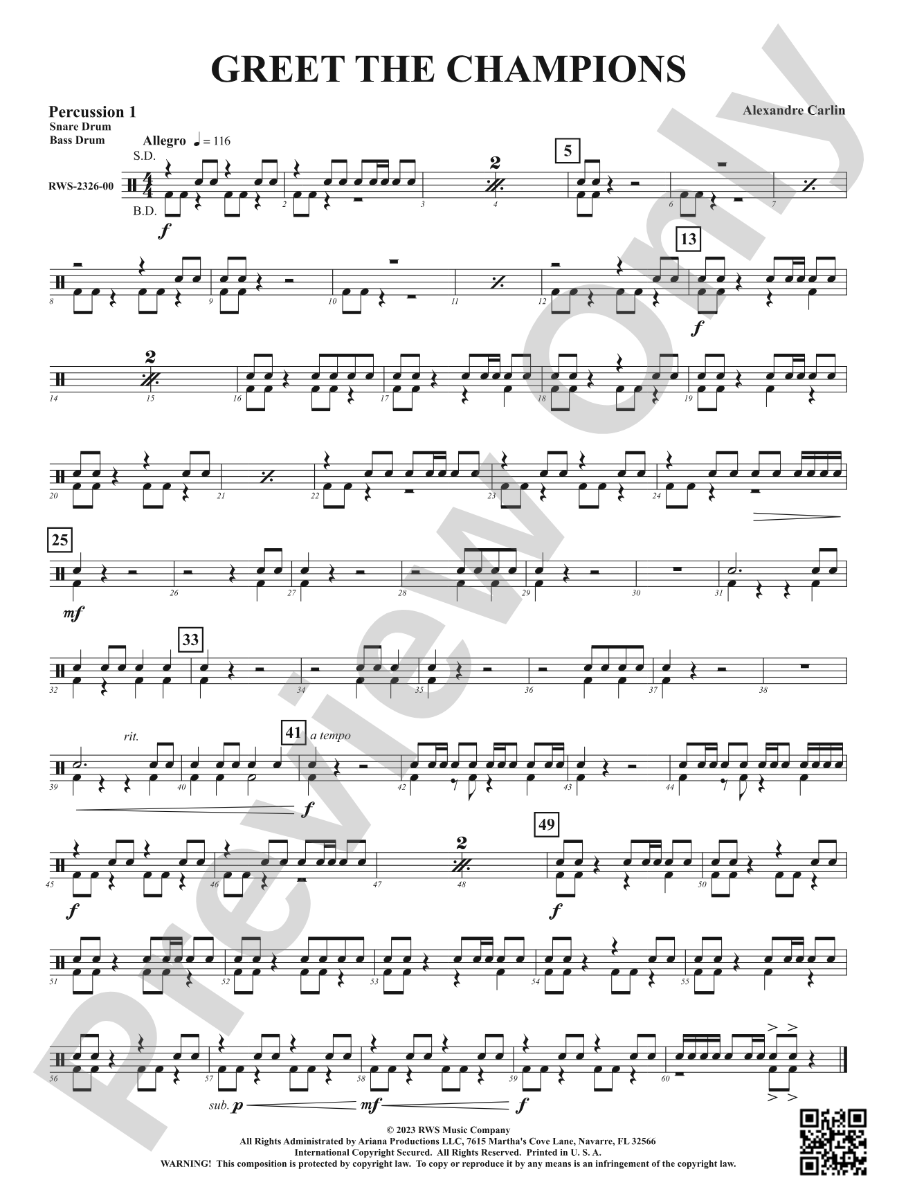 Greet The Champions: 1st Percussion