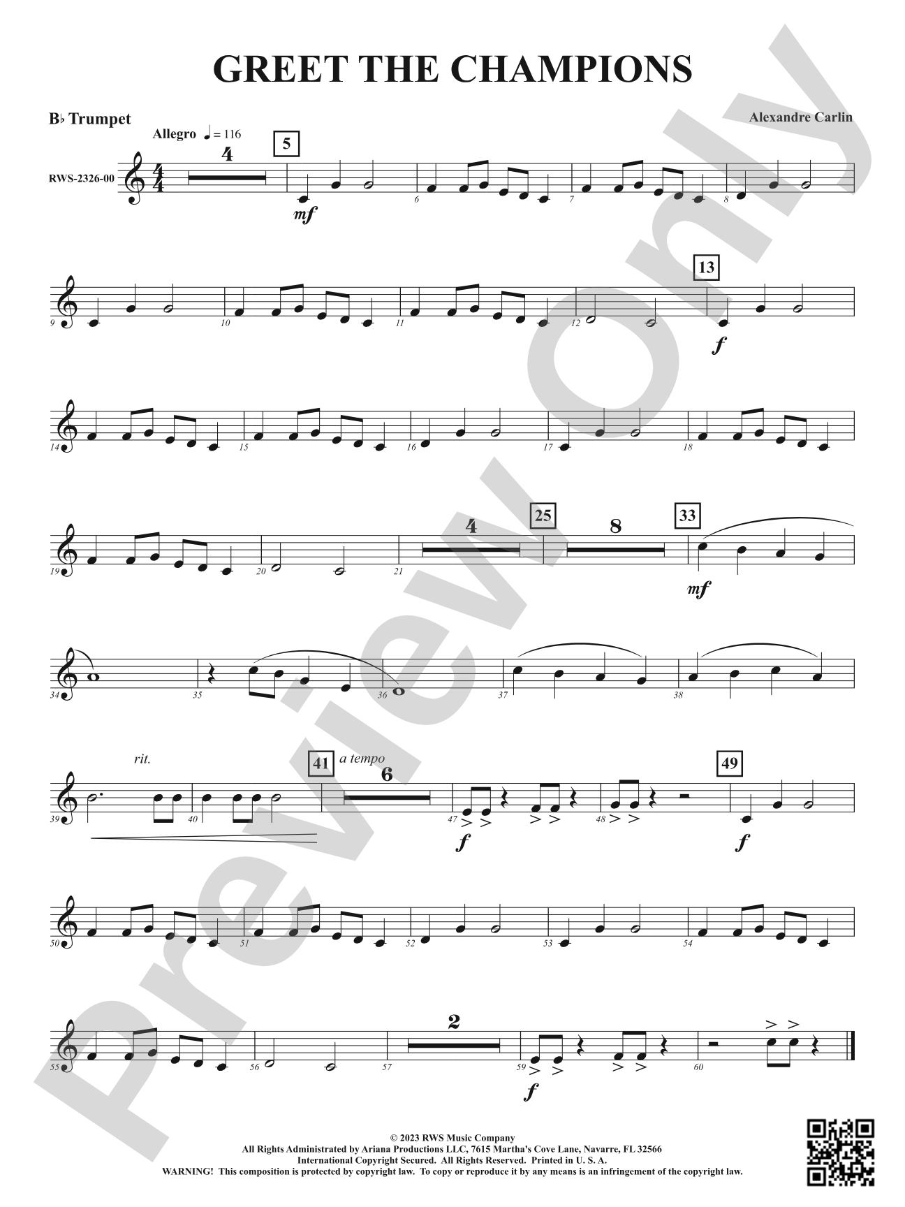 Greet The Champions: 1st B-flat Trumpet