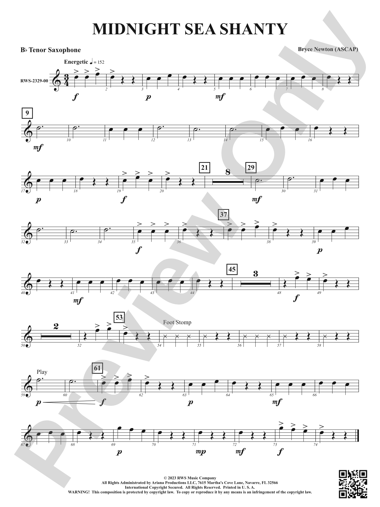 Midnight Sea Shanty: B-flat Tenor Saxophone
